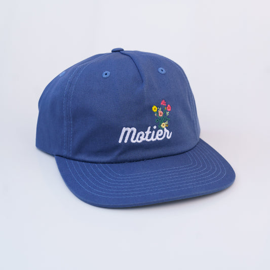 Floral Embroidery Leather Strapback (Slate Blue)