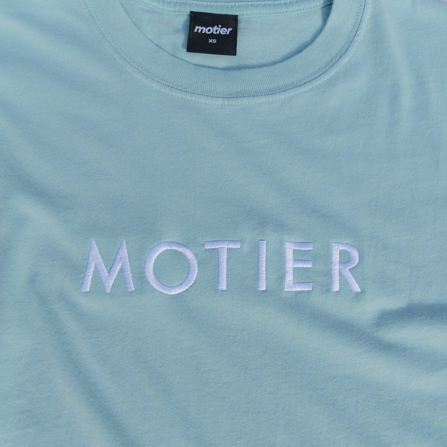 The Spaced Logo Embroidery Luxe Tee (Sterling Blue)