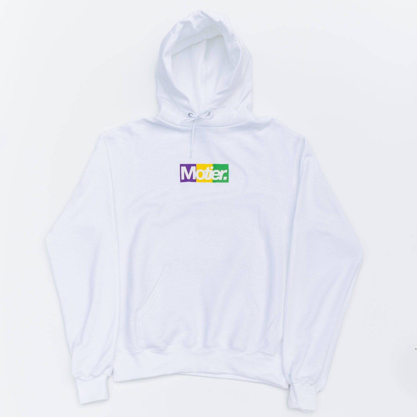The Krewe De Motier Box Logo Hoodie (White) - Motier Lafayette