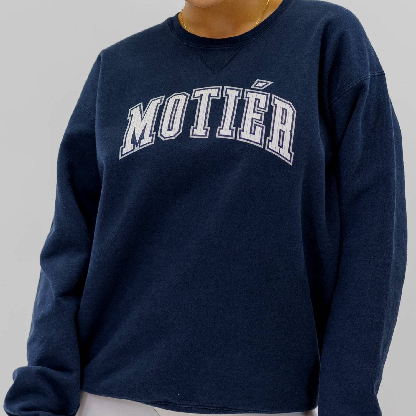 The Pinstripe University Garment Dyed Crewneck (Navy)