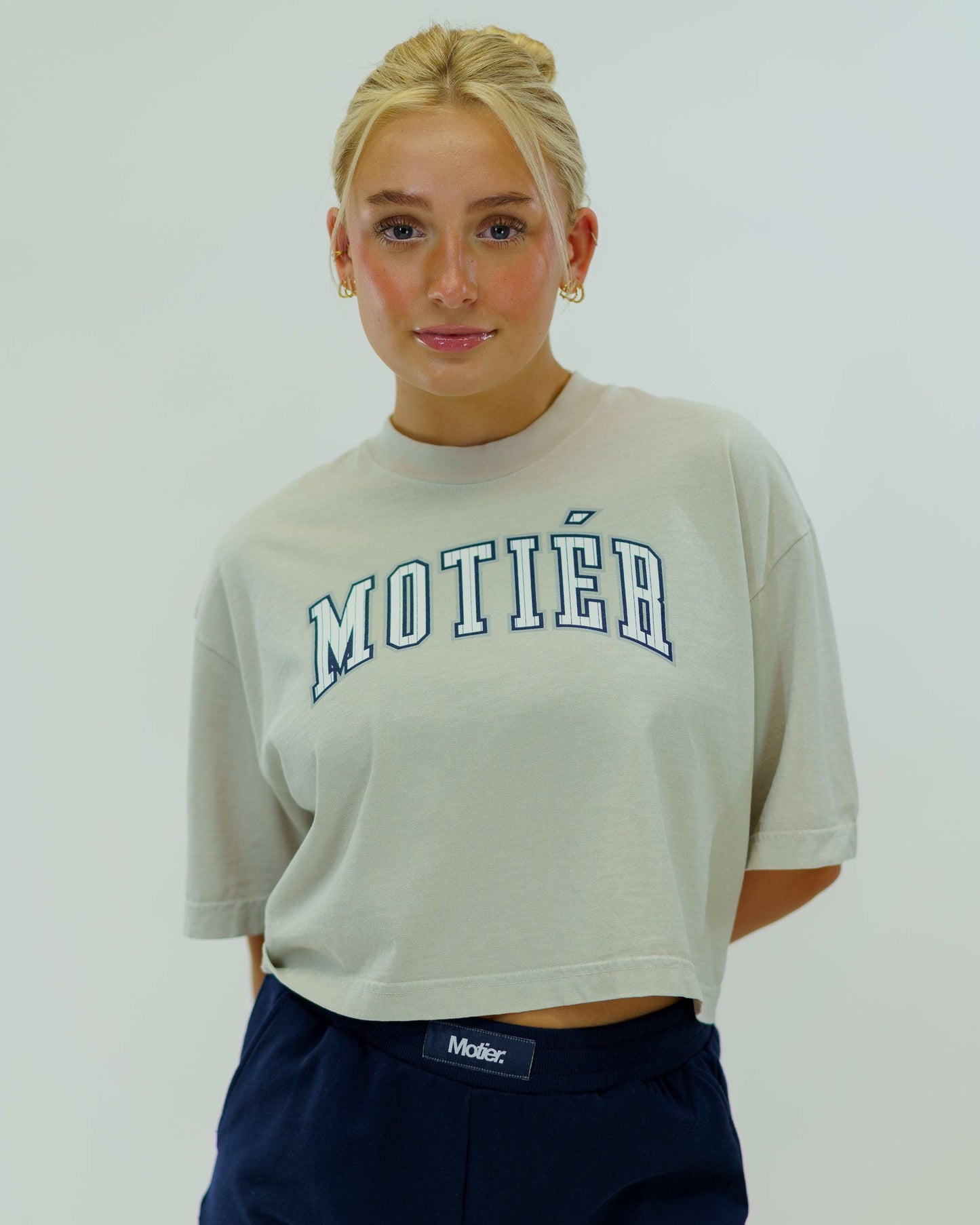 The Pinstripe University Luxe Crop (Sand)