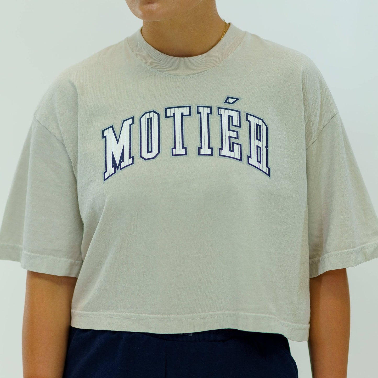 The Pinstripe University Luxe Crop (Sand)