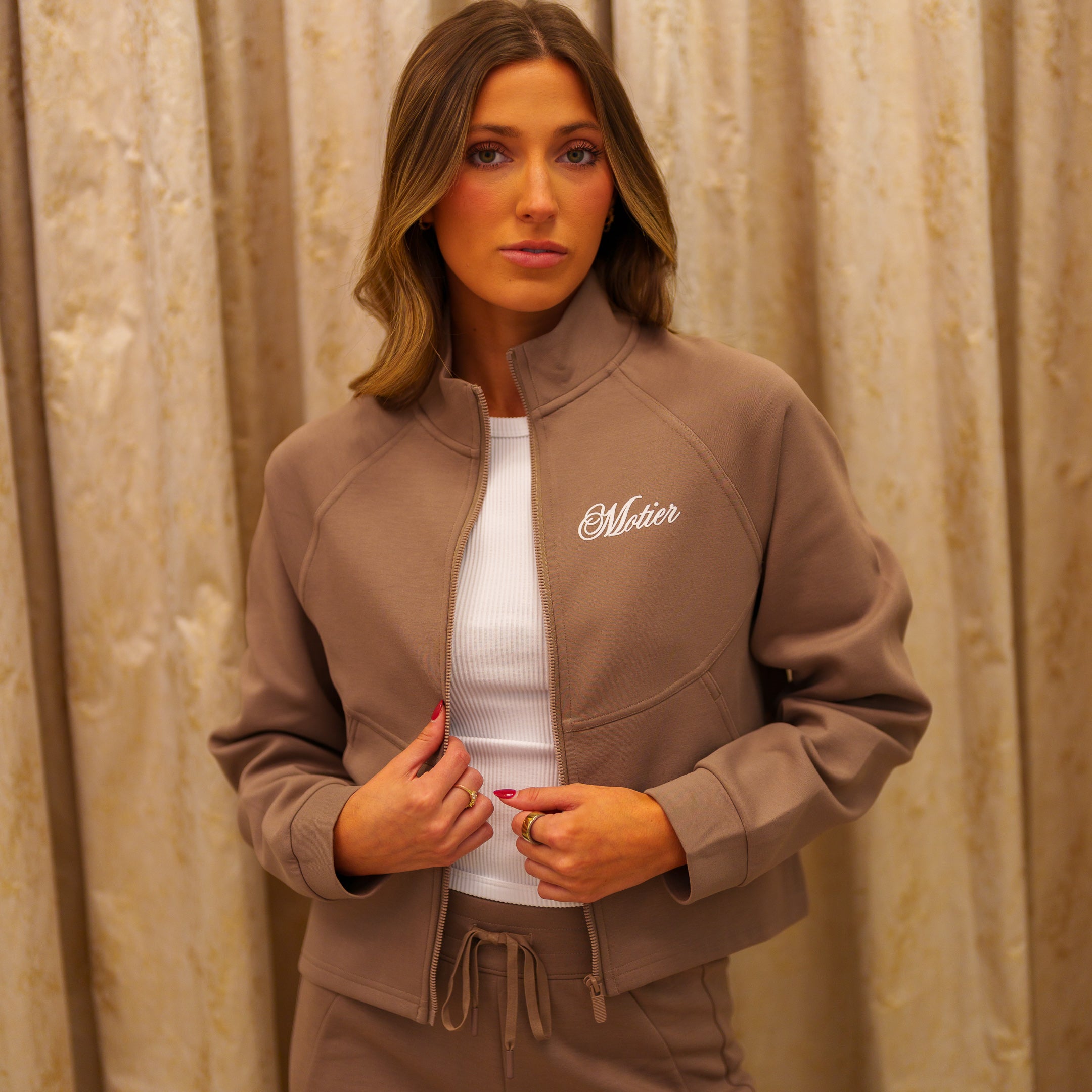 Grand Script Aircotton Full-Zip Jacket (Mocha)