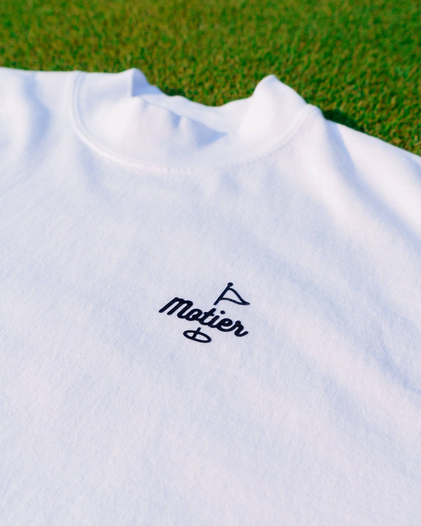 The Pin Mock Neck Luxe Tee (White/Navy)