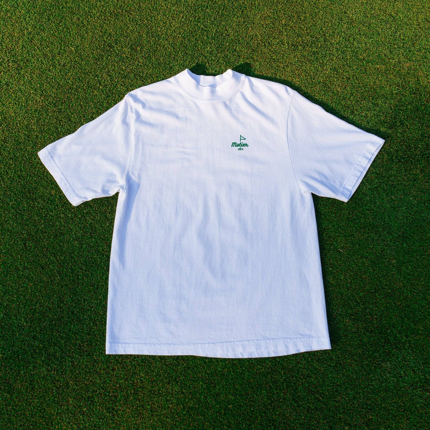 The Pin Mock Neck Luxe Tee (White/Green)