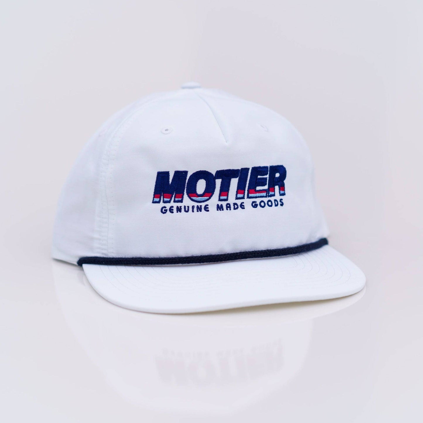 Oblique Roped Snapback (White/Navy)