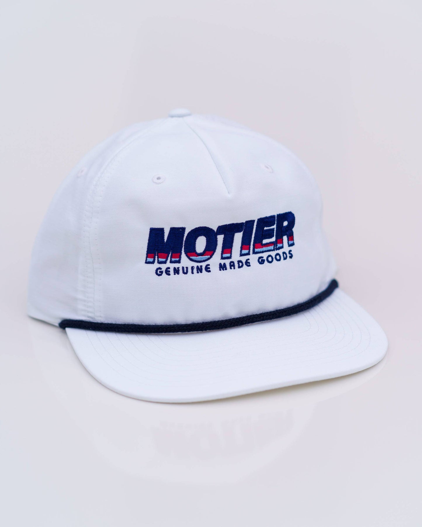 Oblique Roped Snapback (White/Navy)