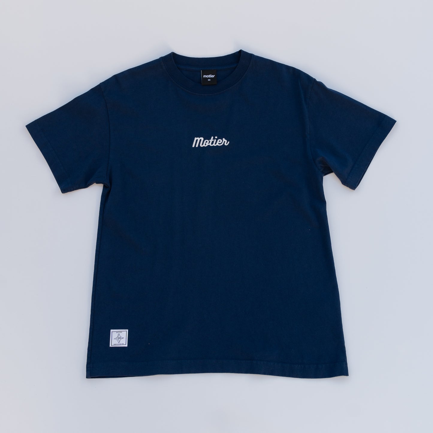 The Pin Script Embroidery Luxe Tee (Navy) - Motier Lafayette
