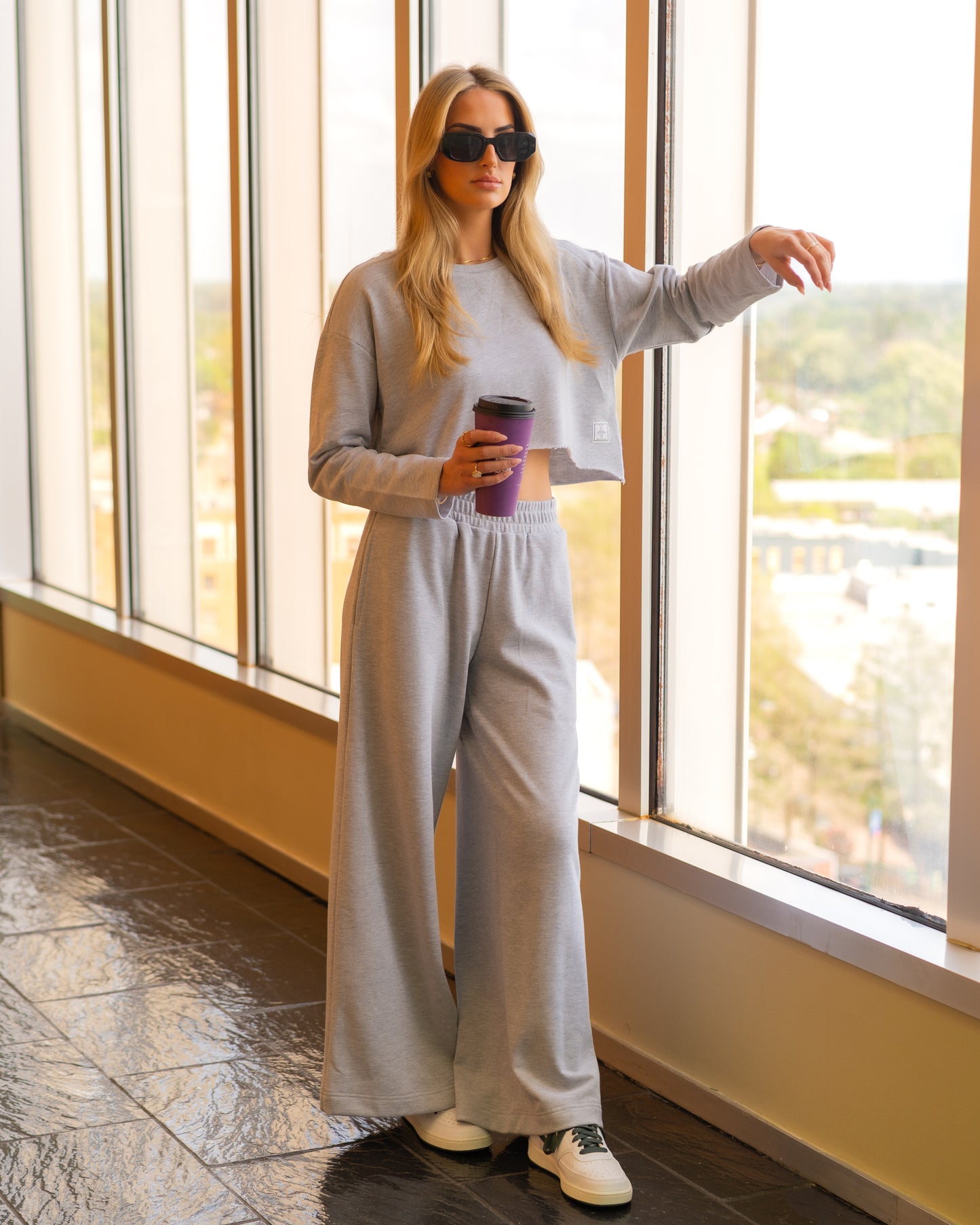 Alina Raw Edge Cotton Lounge Set (Grey) - Motier Lafayette
