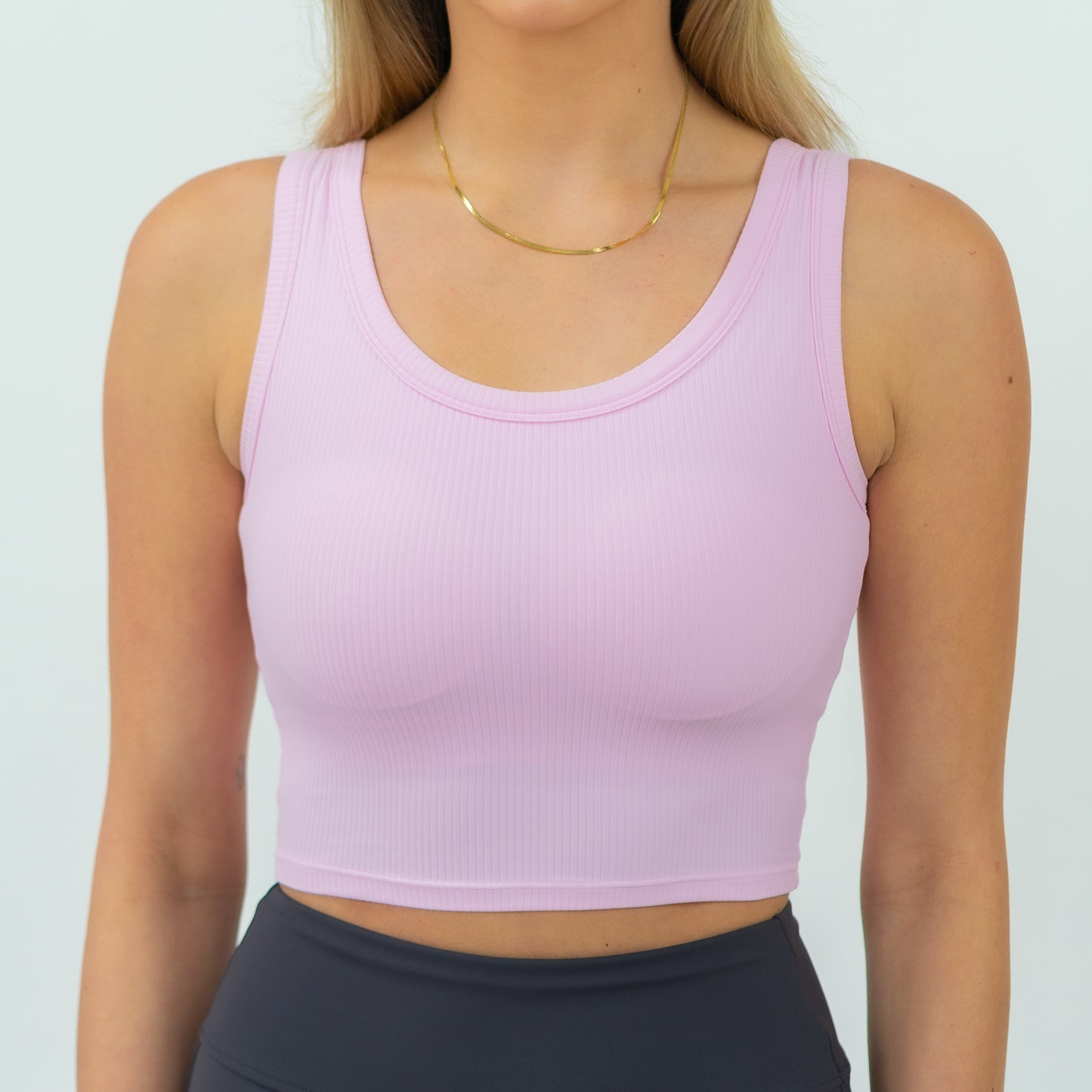 Ribbed Square Neck Active Tank (Blush) - Motier Lafayette
