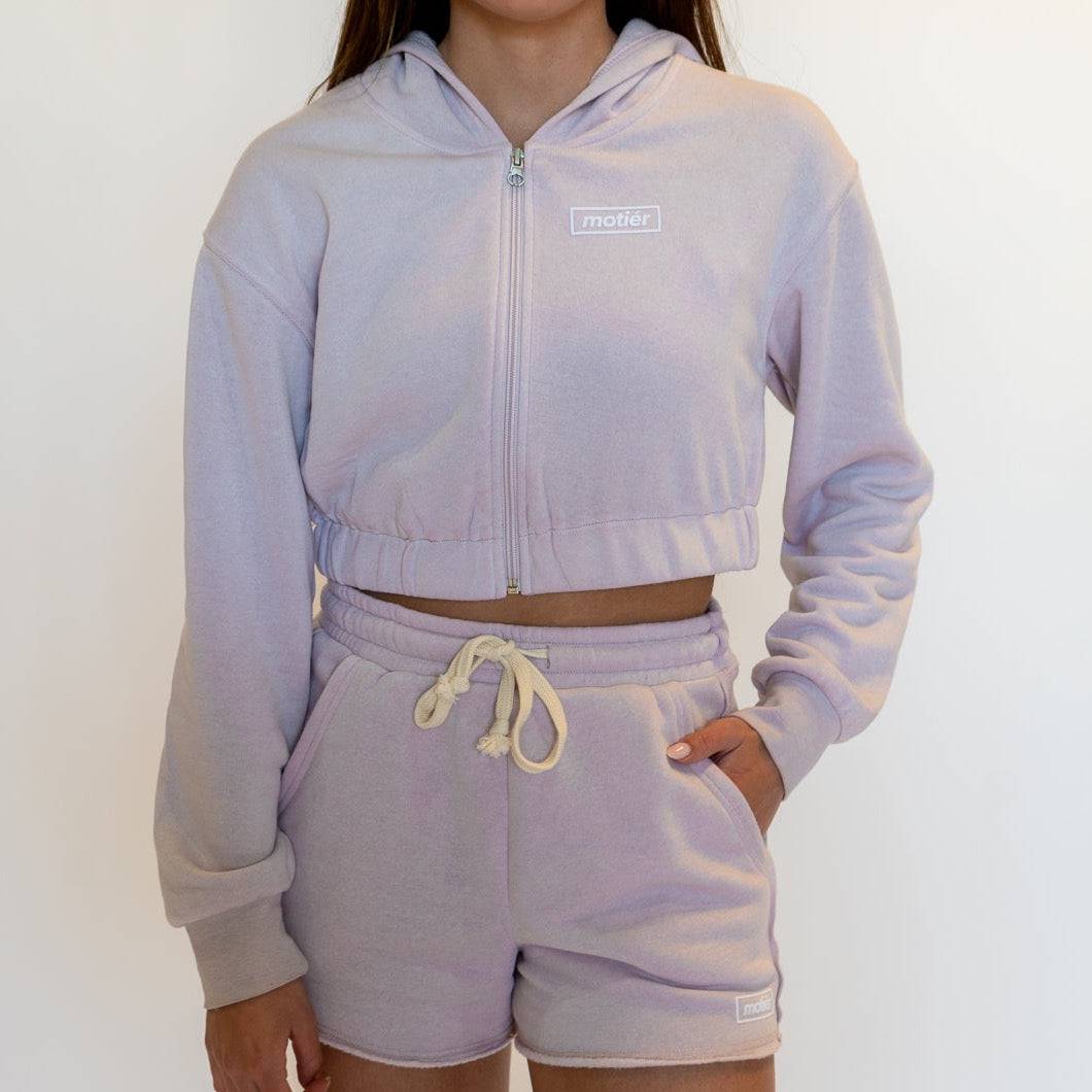 Drop Shoulder Full-Zip Top (Lilac)