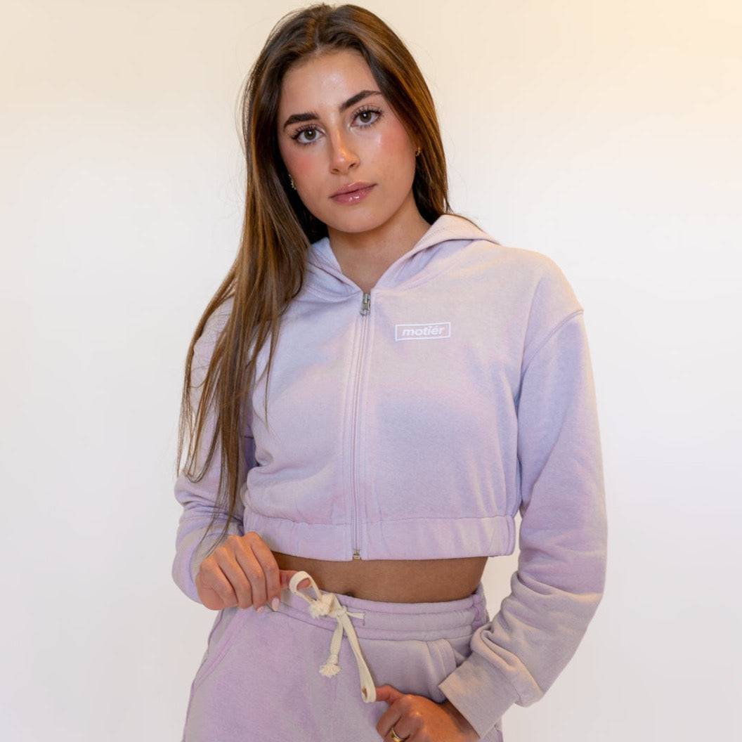 Drop Shoulder Full-Zip Top (Lilac)