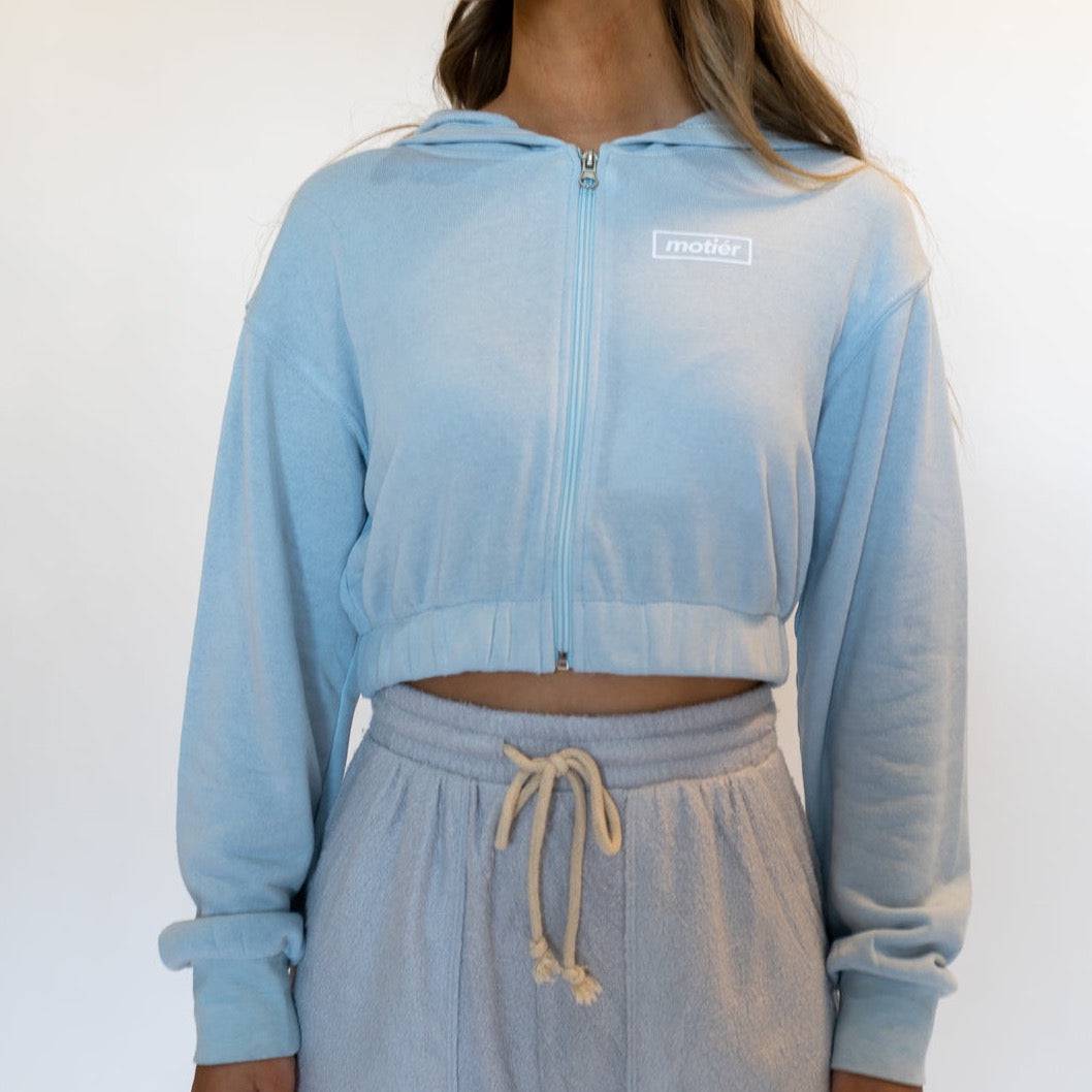 Drop Shoulder Full-Zip Top (Dusty Blue)