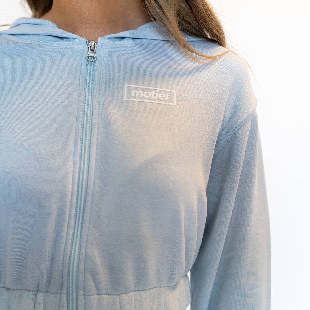Drop Shoulder Full-Zip Top (Dusty Blue)