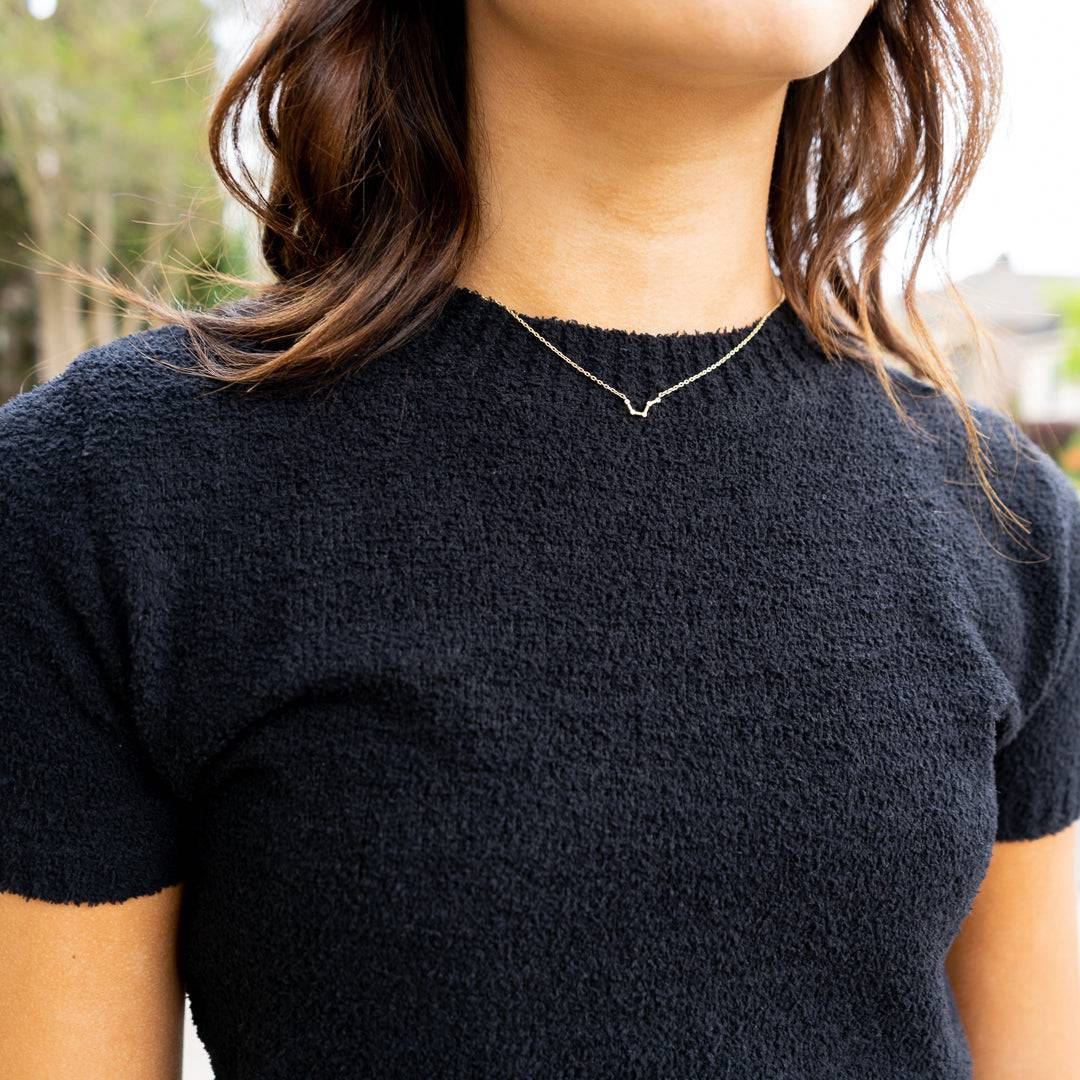 Knitted Cropped Sweater Top (Black)