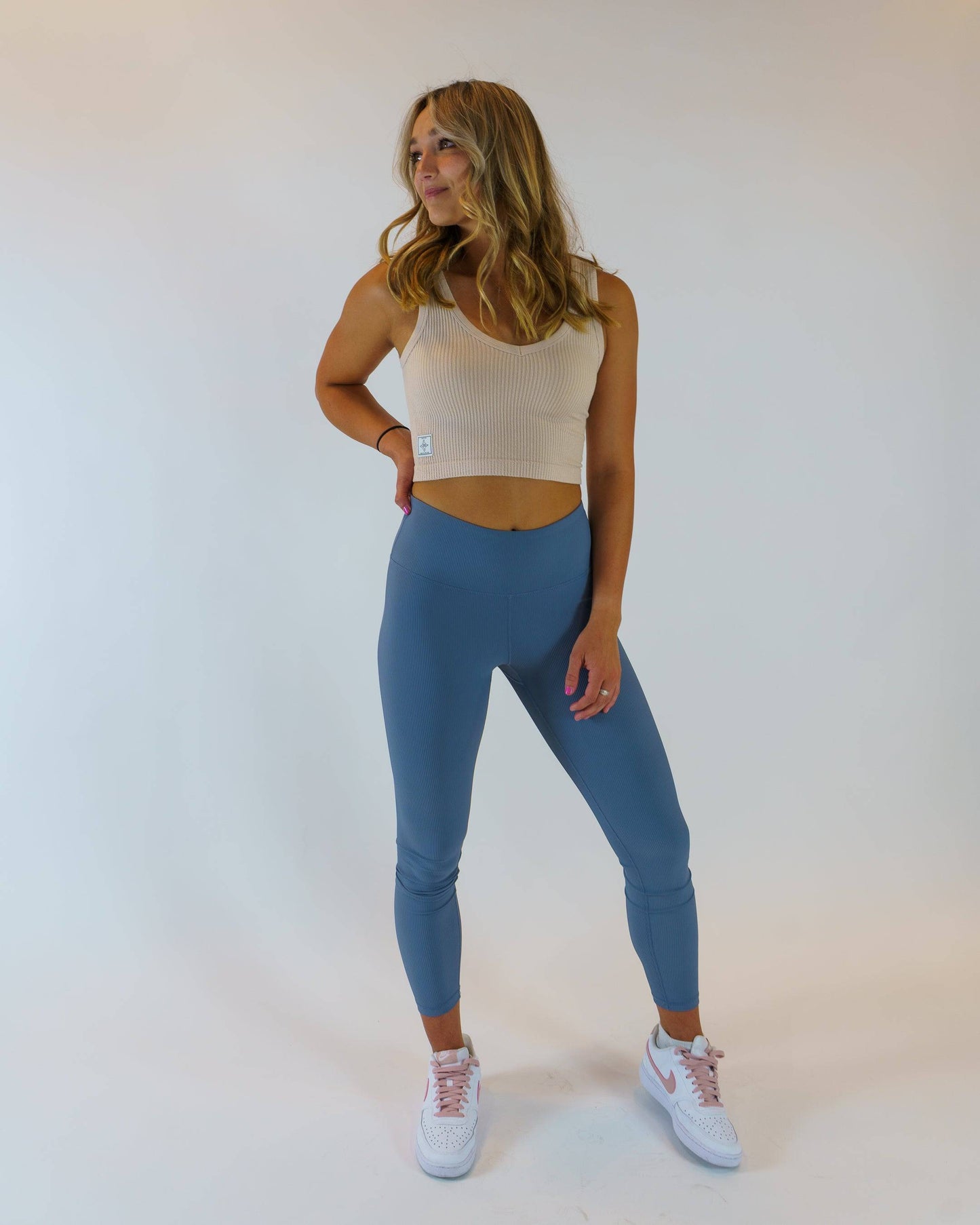Micro-Ribbed Lycra Leggings (Dusty Blue)