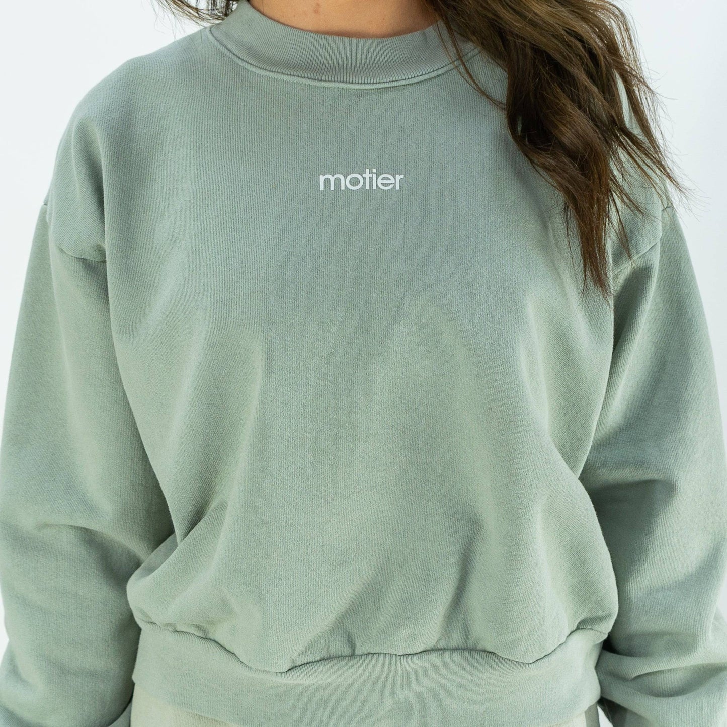 Motier Women Nyx Cropped Luxe Crewneck (Light Sage)