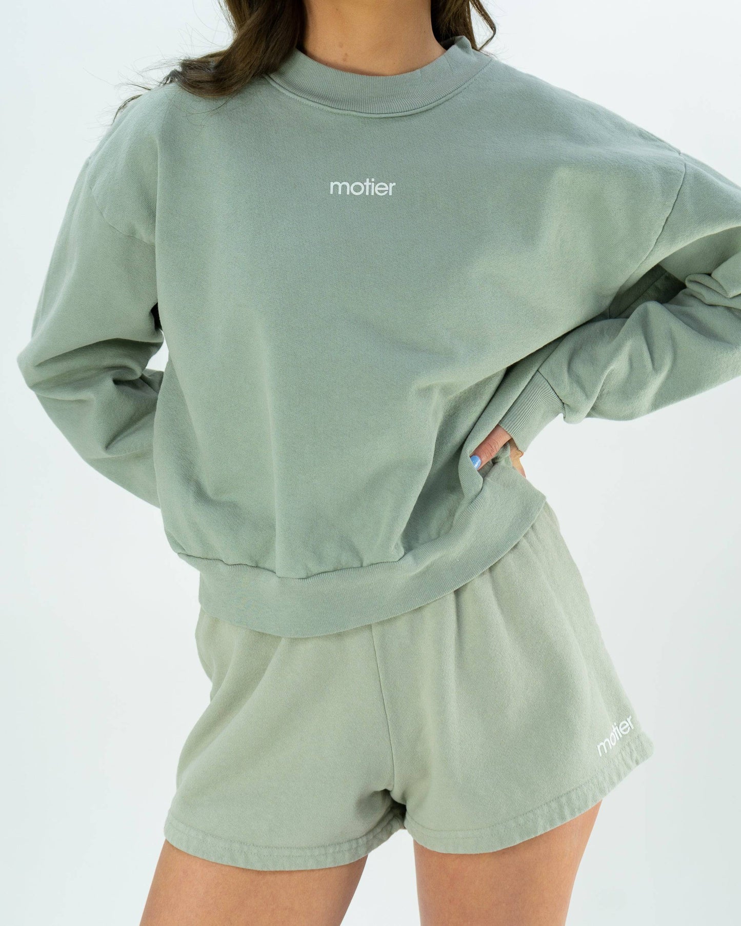 Motier Women Nyx Cropped Luxe Crewneck (Light Sage)