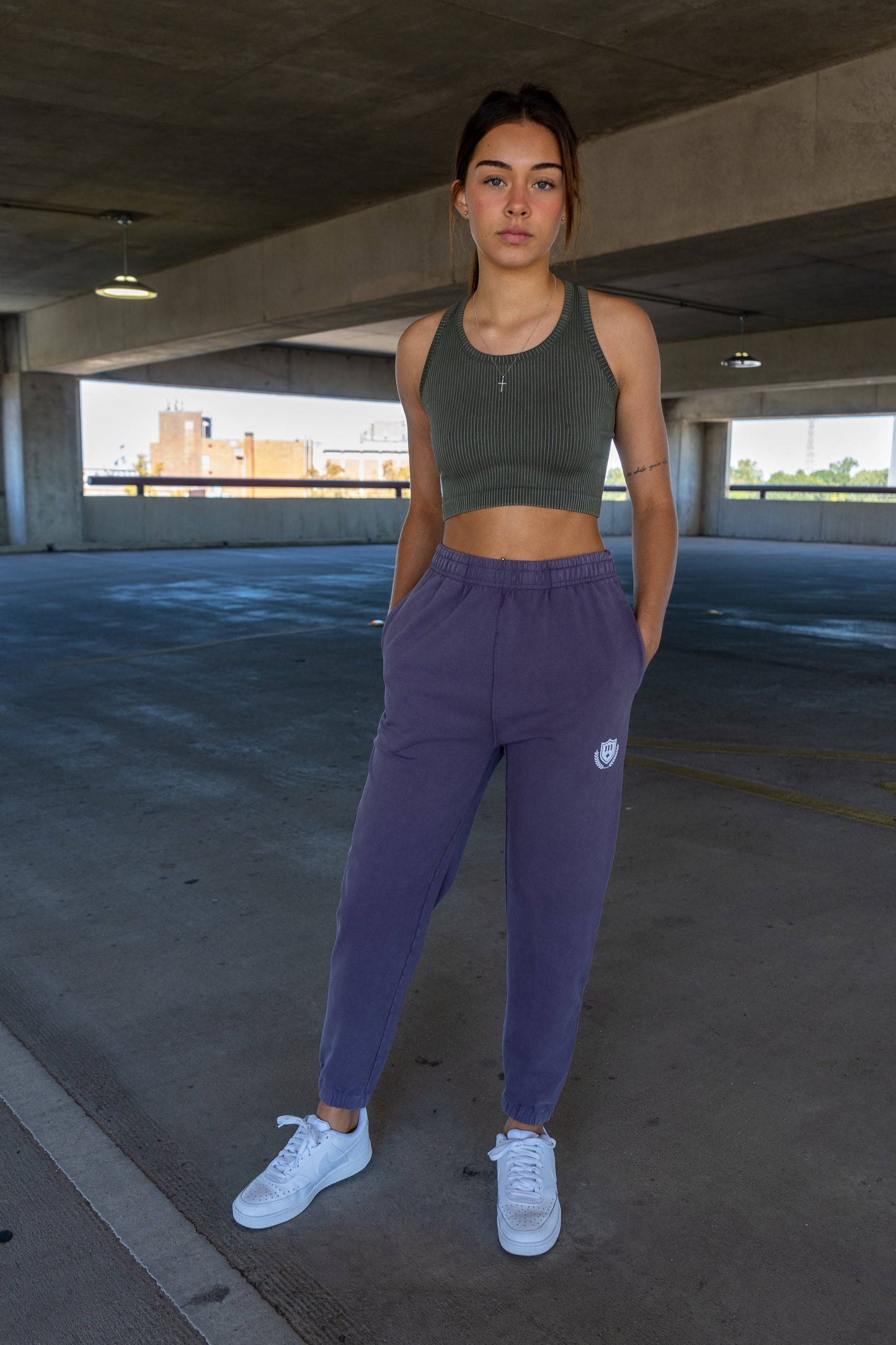 Elegant Crest Mineral Washed Sweatpants (Arcane)