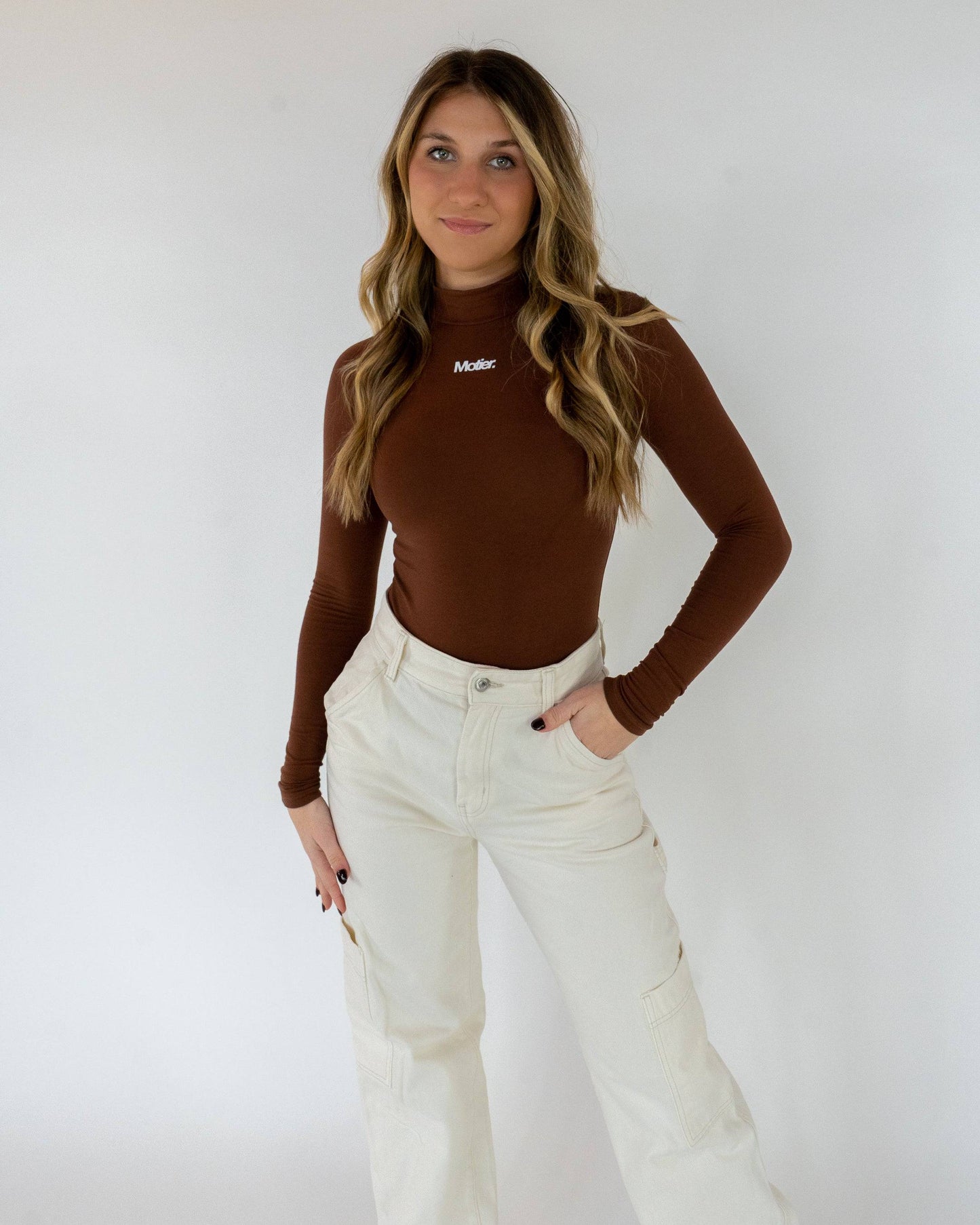 Mock-Neck L/S Bodysuit (Brown)
