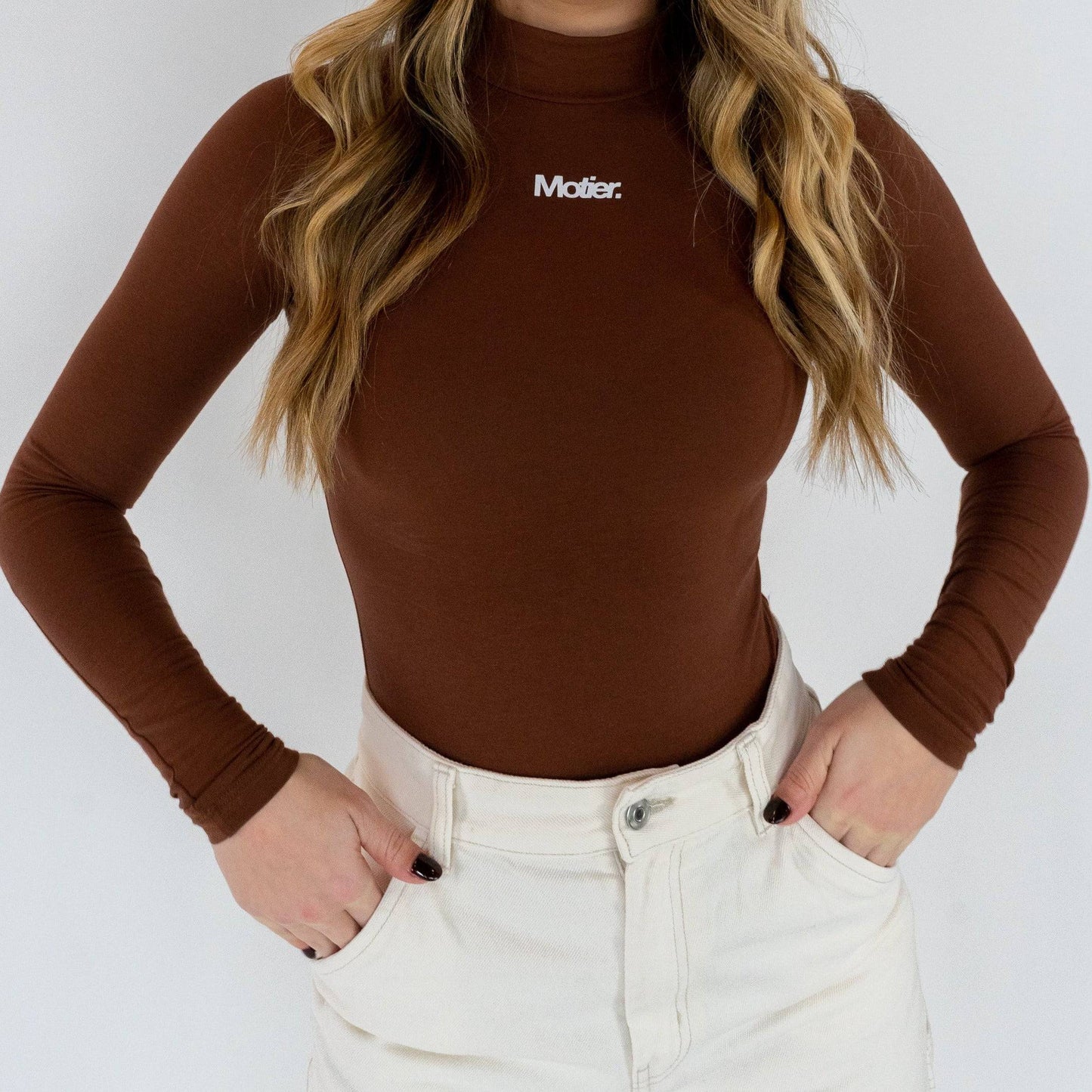 Mock-Neck L/S Bodysuit (Brown)