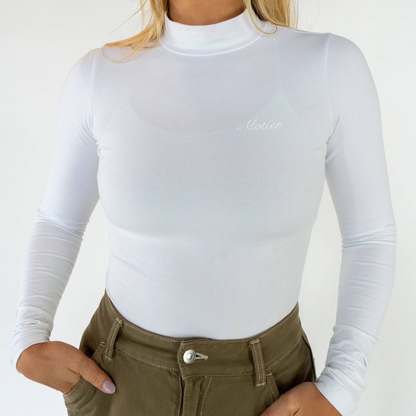 Mock-Neck L/S Bodysuit (White)