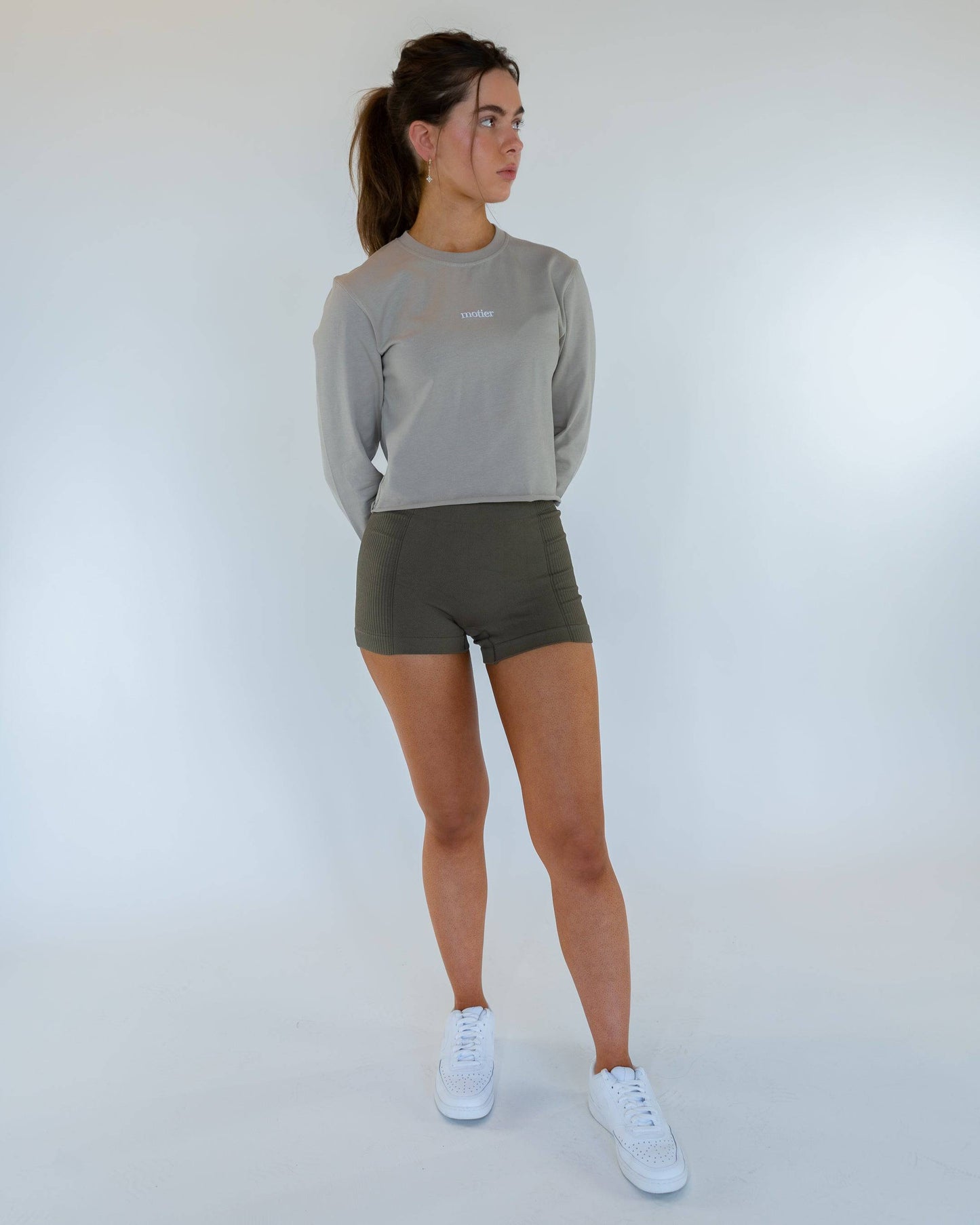 Motier Women Nyx Half Ribbed Biker Shorts (Olive)