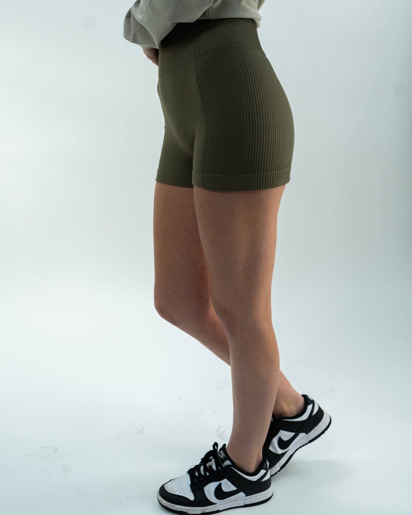 Motier Women Nyx Half Ribbed Biker Shorts (Olive)