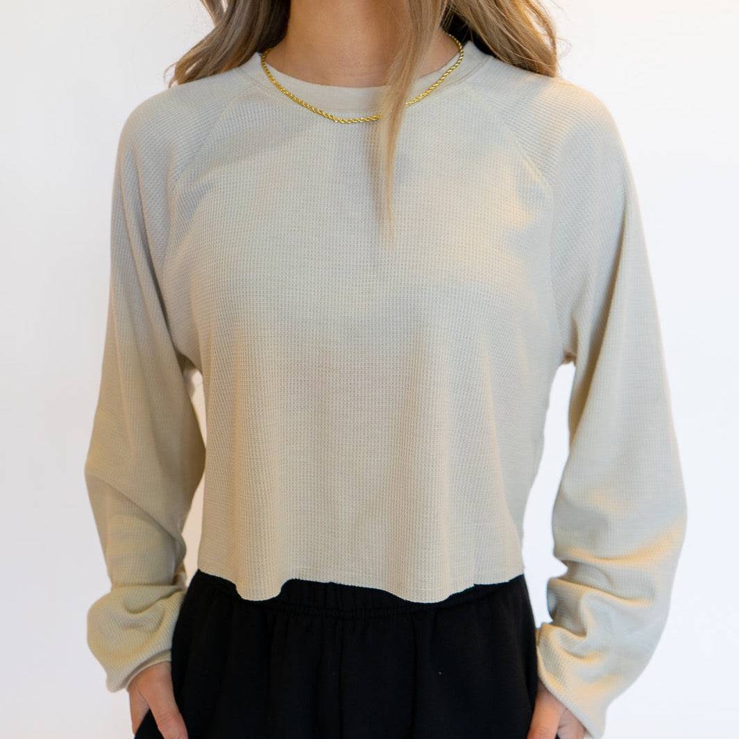 Ribbed L/S Crop Pullover (Biege)