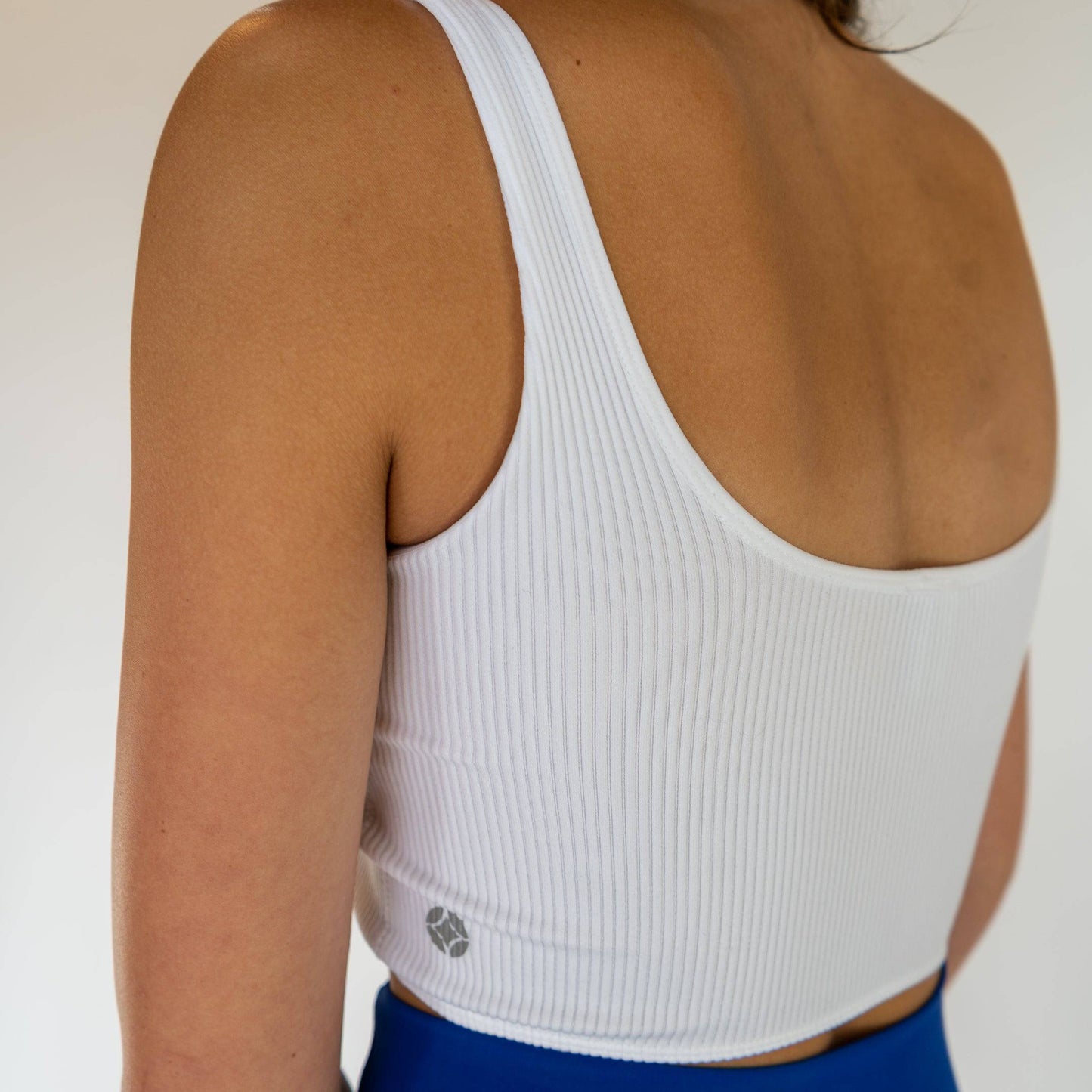 Motier Women Ribbed Square Neck Active Top (White)