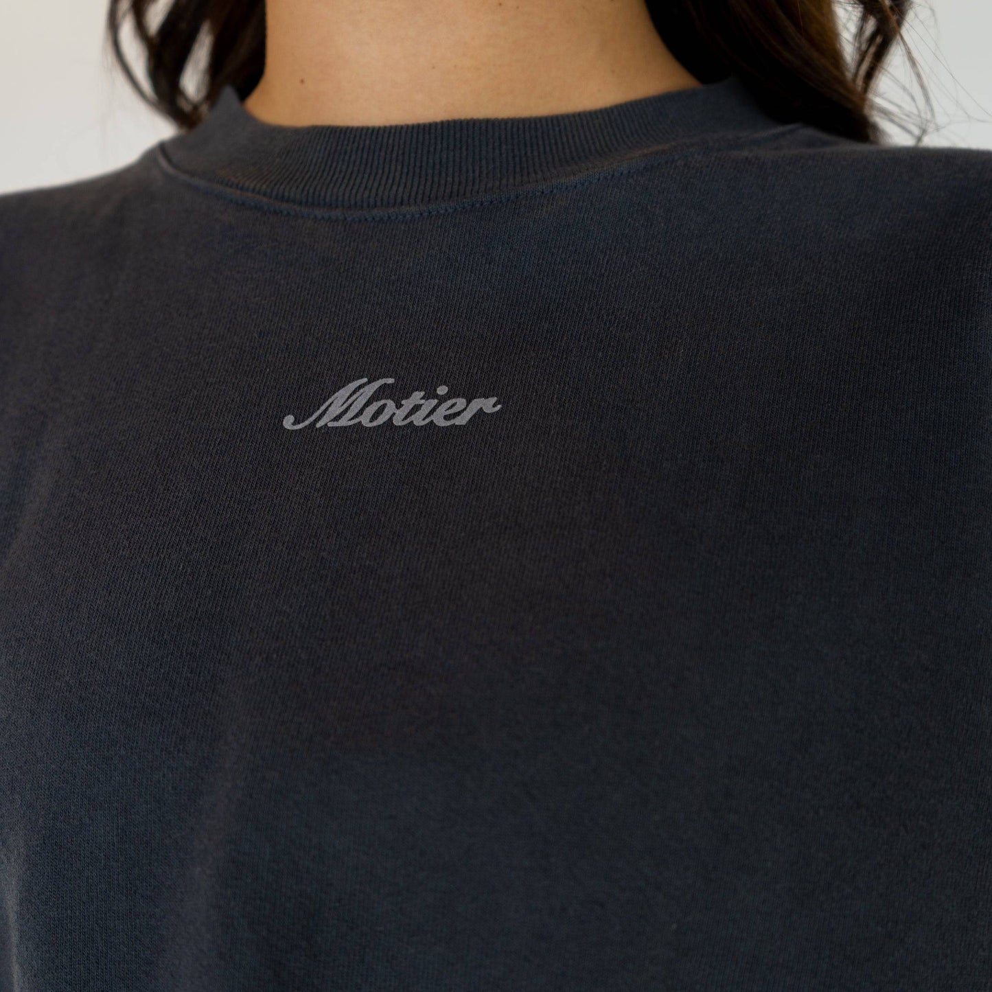 Motier Women Script Cropped Luxe Crewneck (Asphalt)