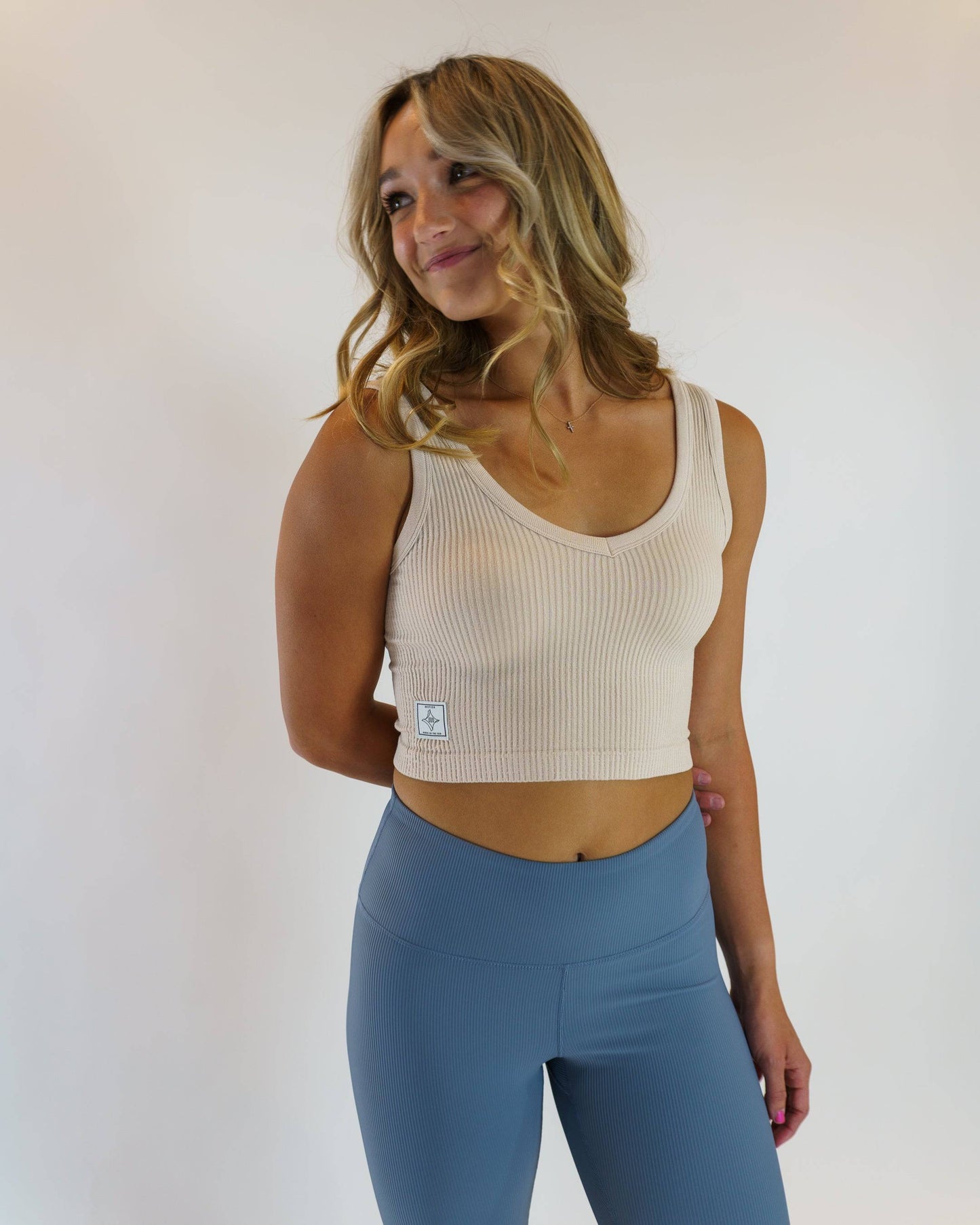 Ribbed V-Neck Seamless Tank (Stone)