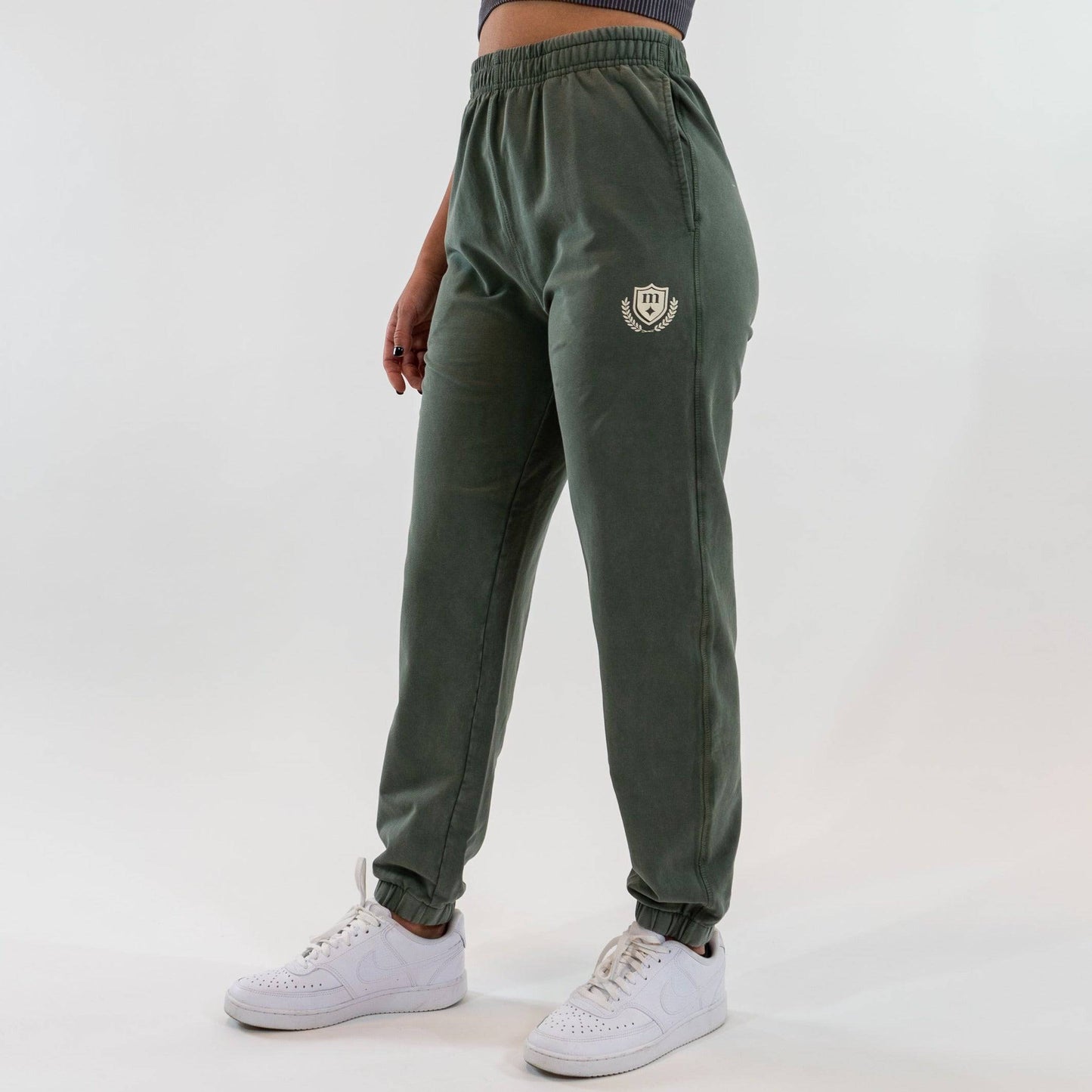 Elegant Crest Mineral Washed Sweatpants (Dusty Olive)