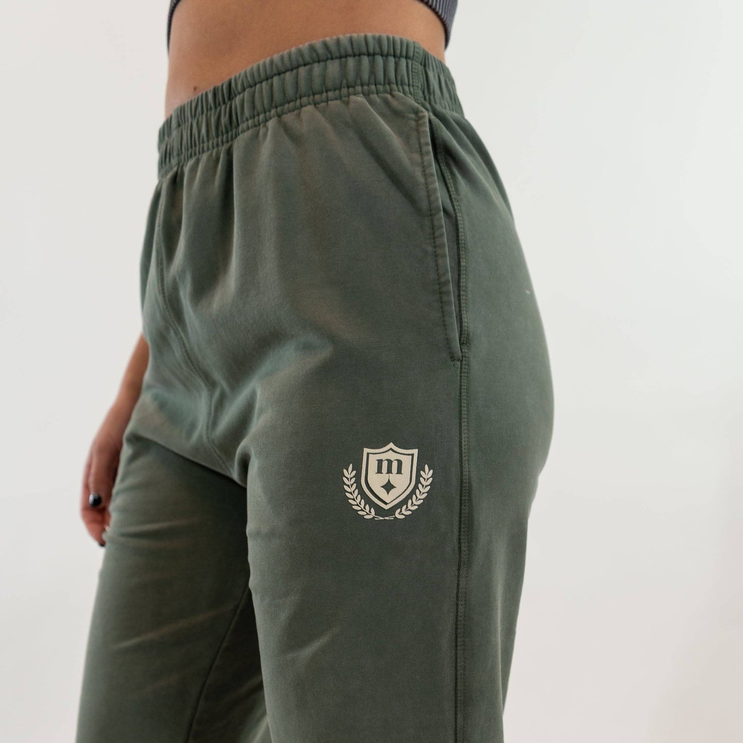 Elegant Crest Mineral Washed Sweatpants (Dusty Olive)