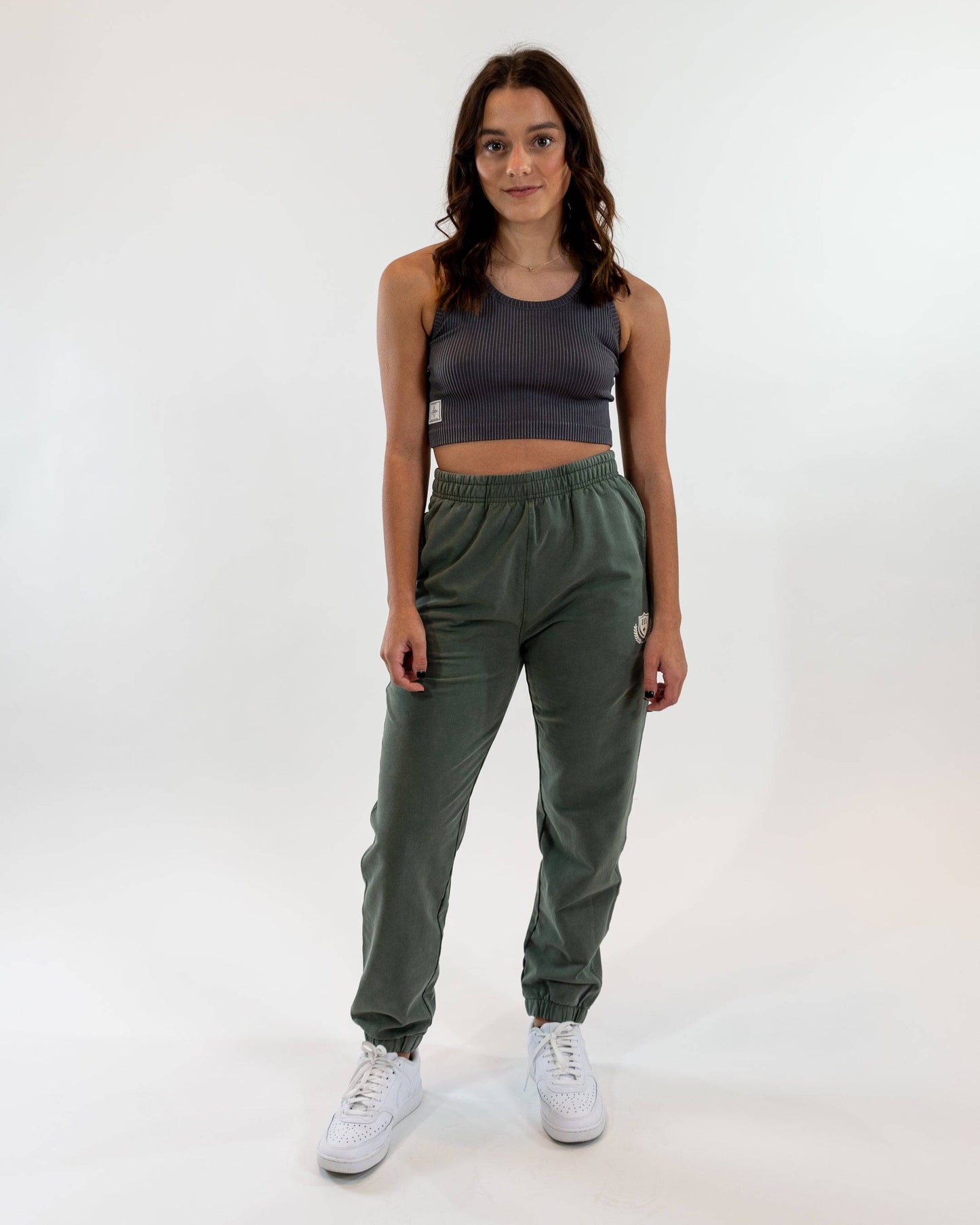 Elegant Crest Mineral Washed Sweatpants (Dusty Olive)