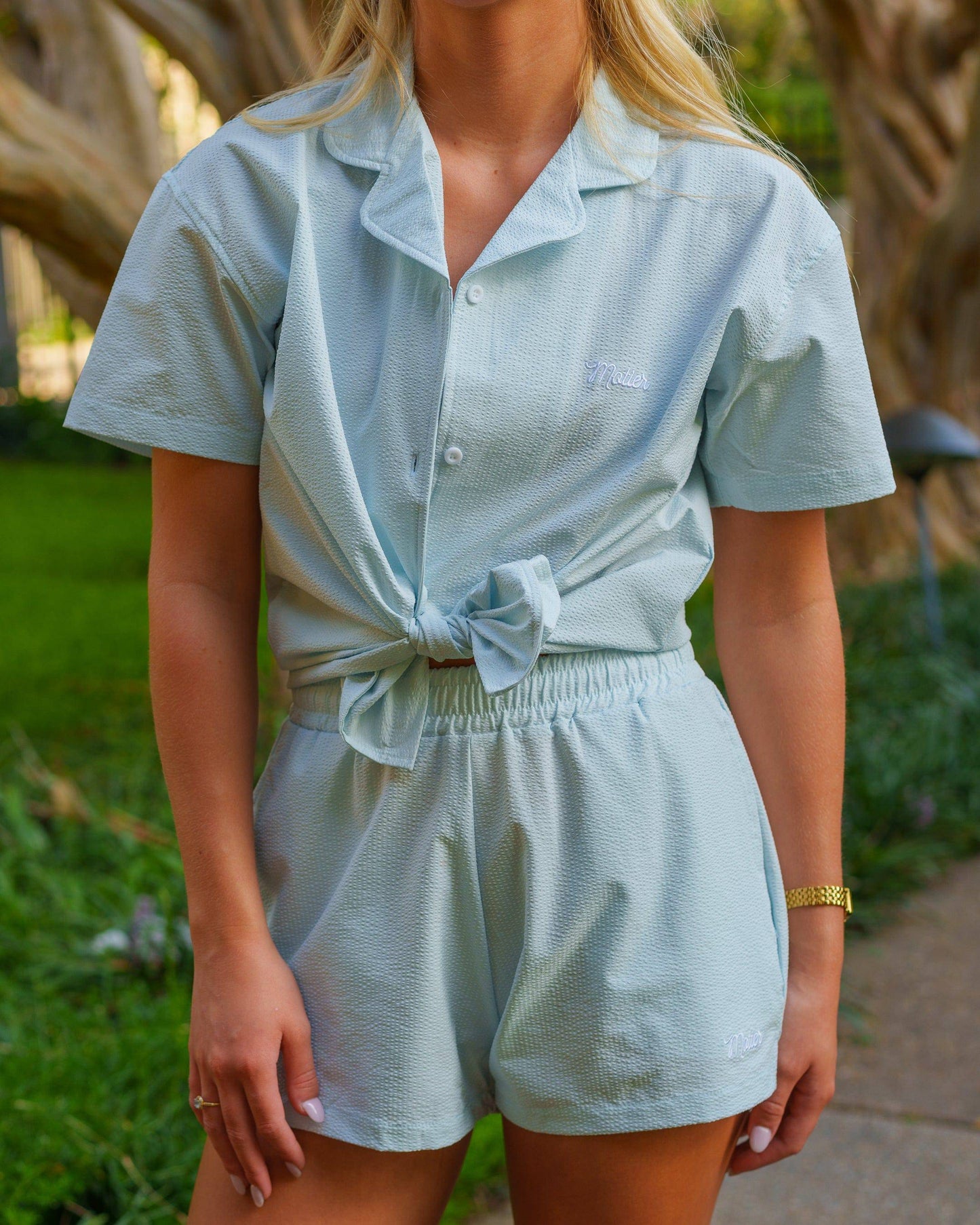 Sofia Seersucker Shorts (Breeze) - Motier Lafayette 