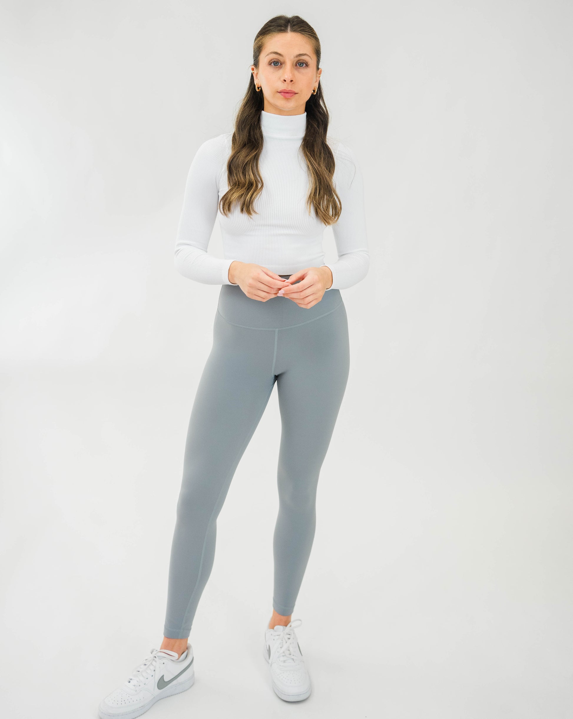 Women's Ribbed Mock-Neck L/S Top (White) - Motier Lafayette 