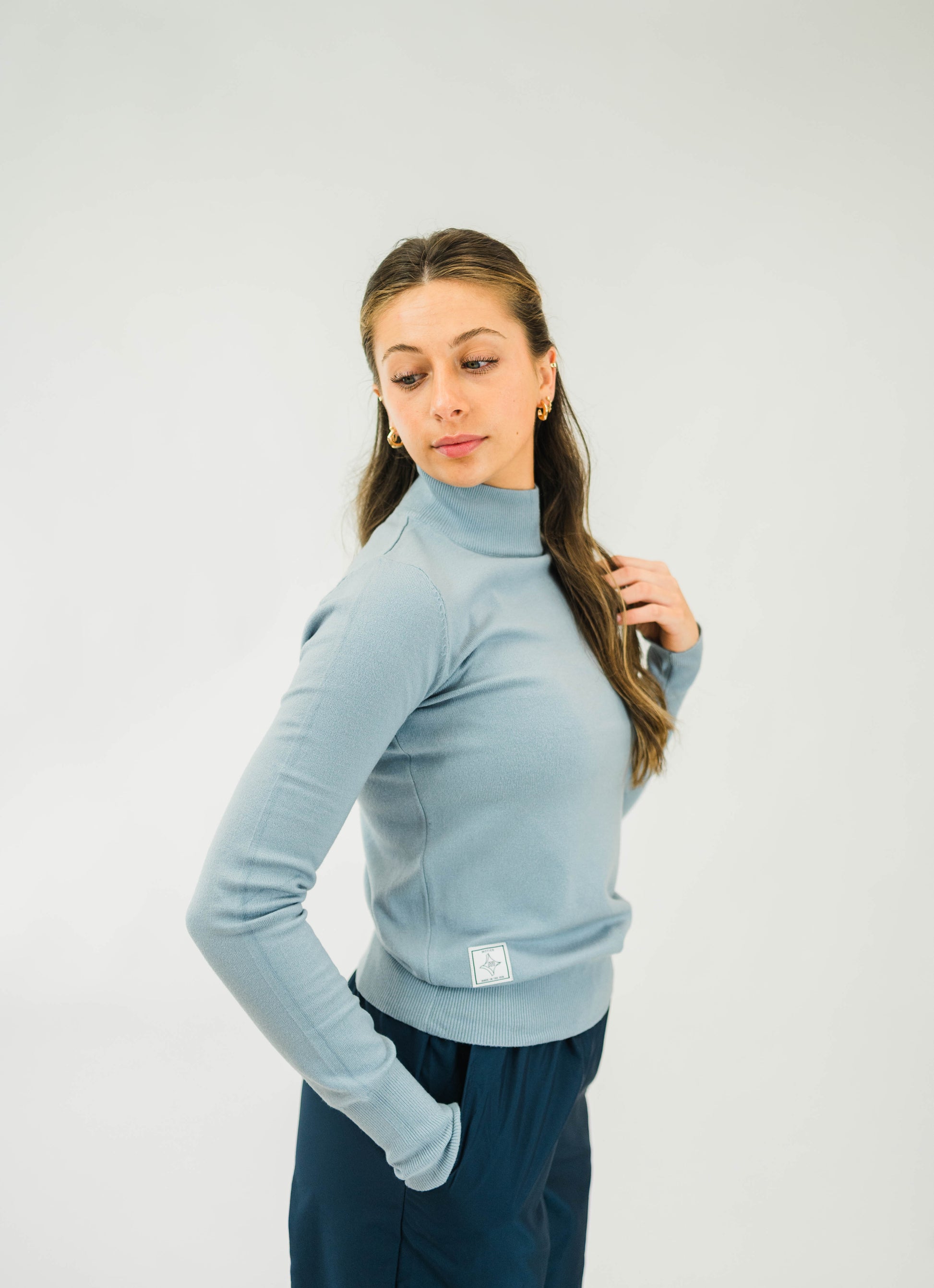 The Motier Women's L/S Mock Sweater (Sky Blue) - Motier Lafayette 