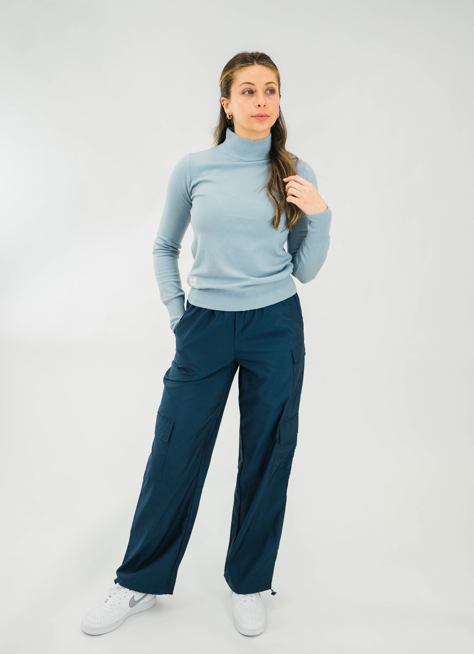 The Motier Women's L/S Mock Sweater (Sky Blue) - Motier Lafayette 