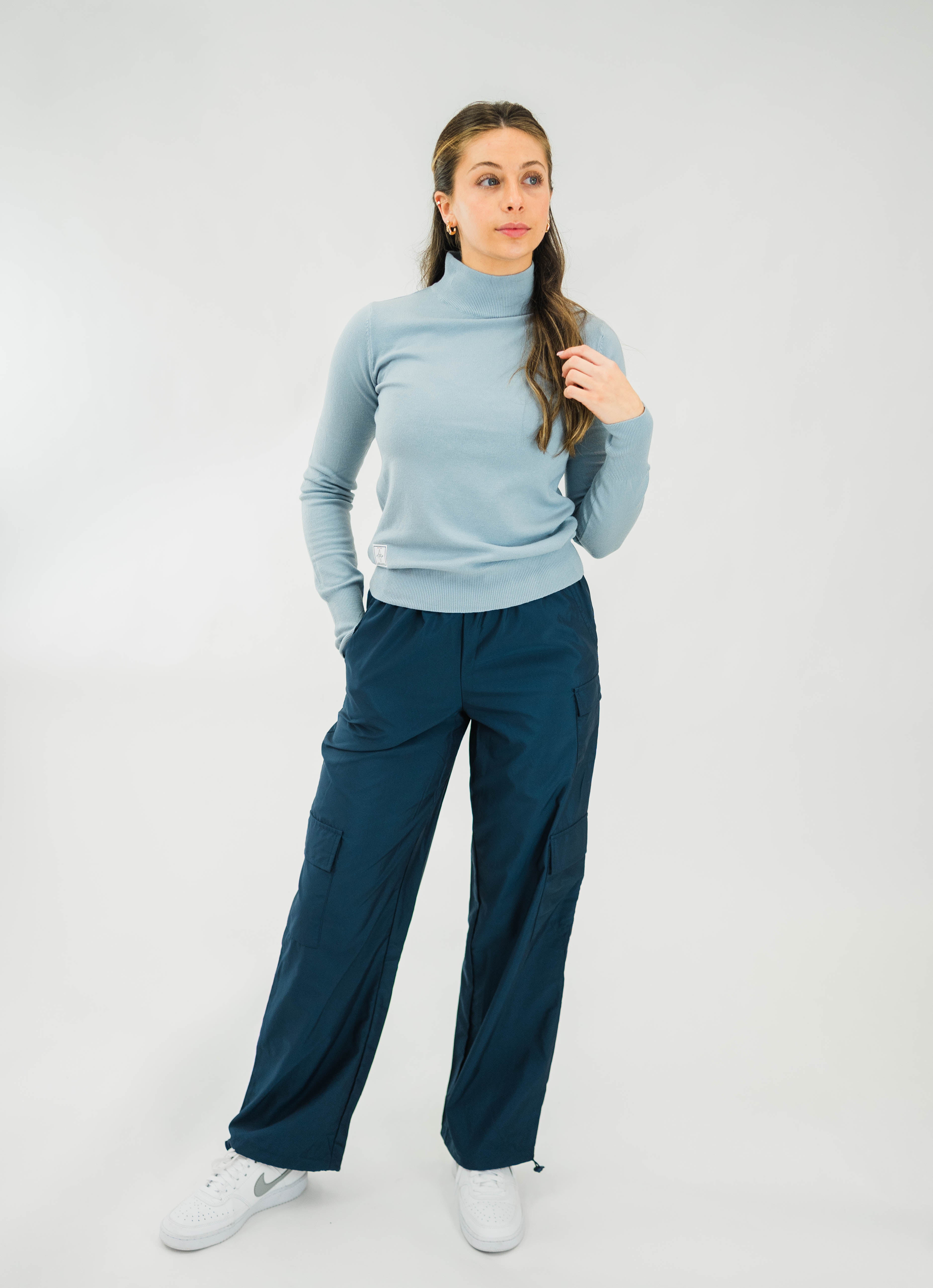 The Motier Women's L/S Mock Sweater (Sky Blue) - Motier Lafayette 