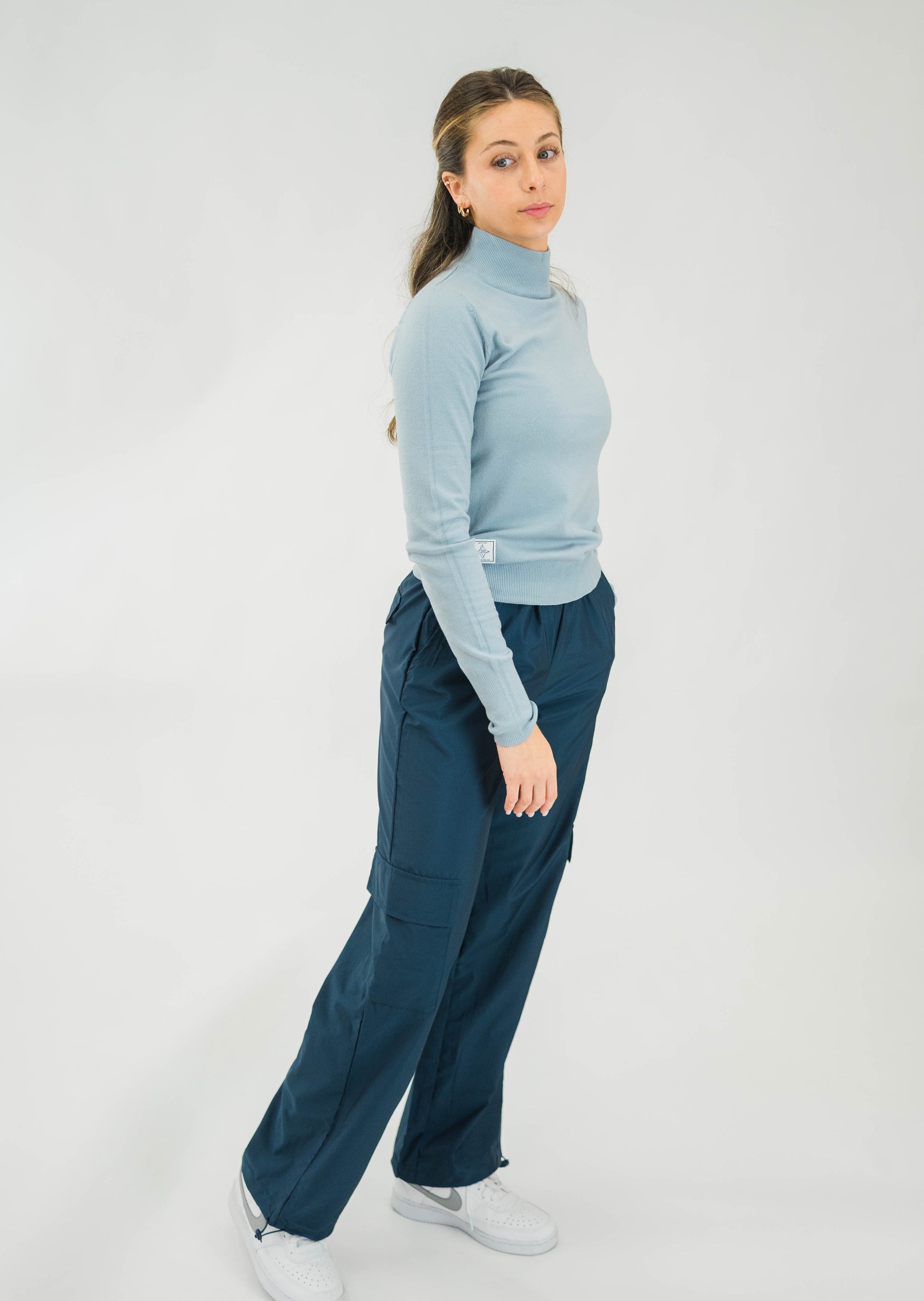 The Motier Women's L/S Mock Sweater (Sky Blue) - Motier Lafayette 