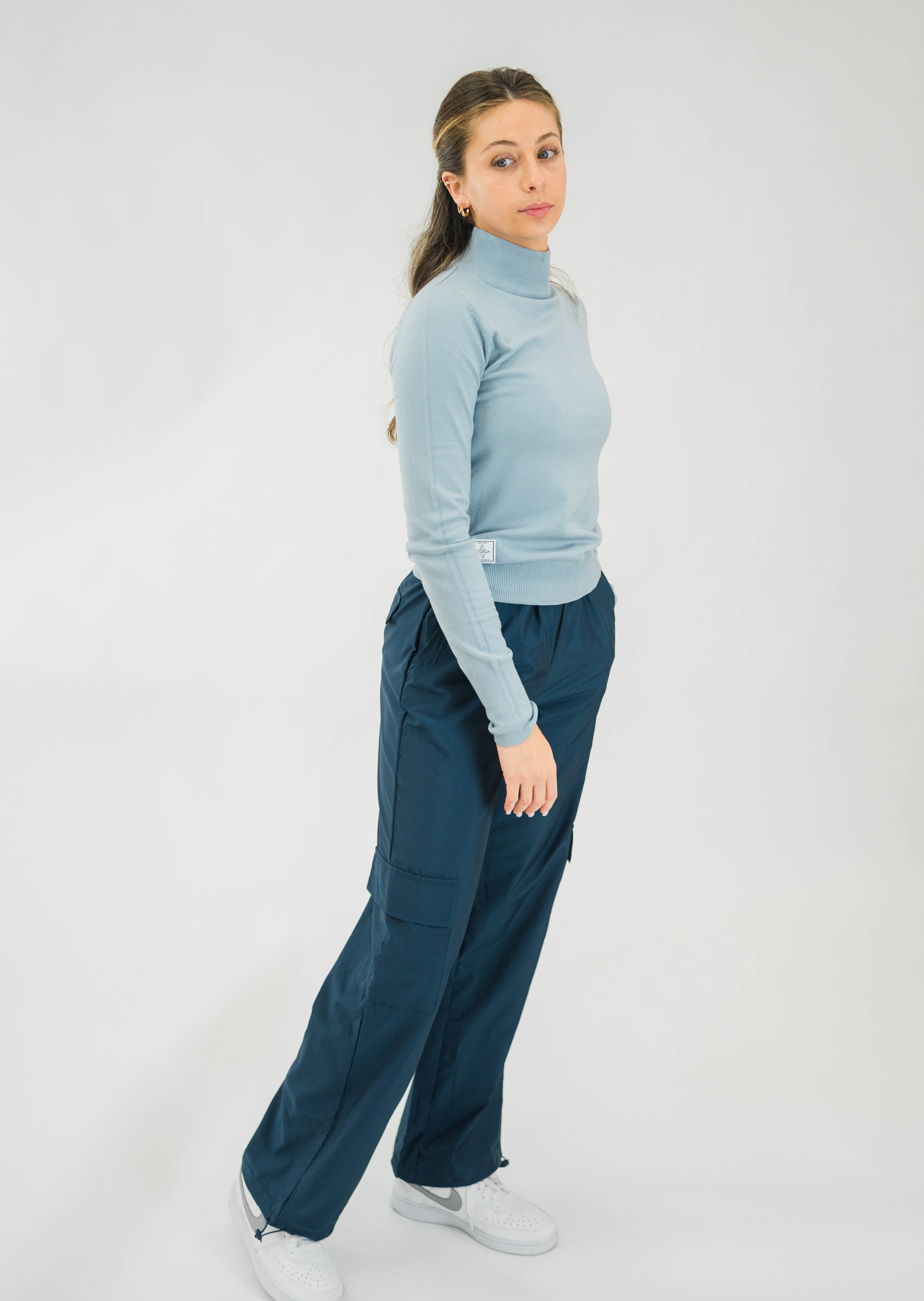 The Motier Women's L/S Mock Sweater (Sky Blue) - Motier Lafayette 