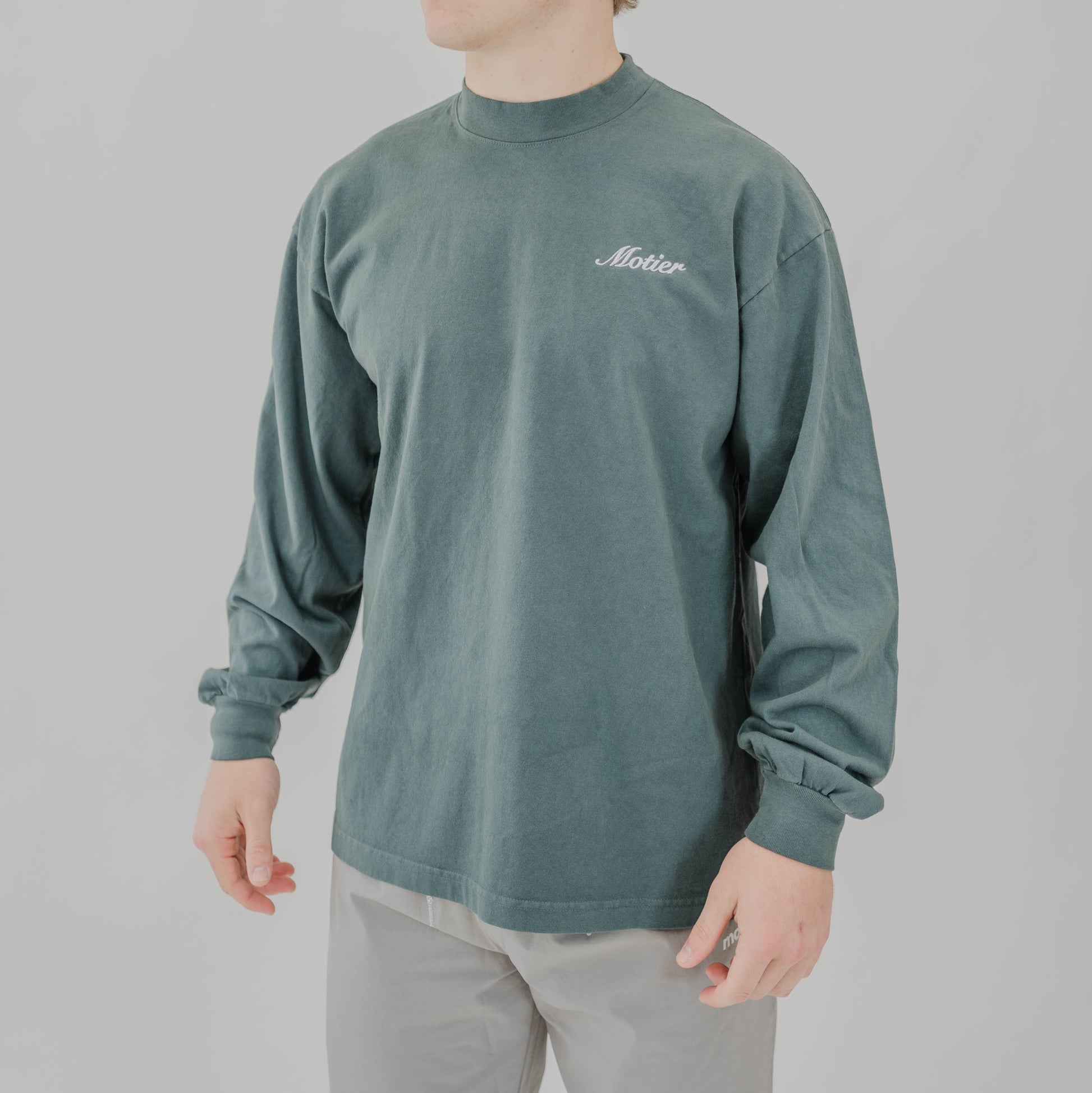 The Script Mock-Neck L/S Luxe Tee (Pine) - Motier Lafayette 