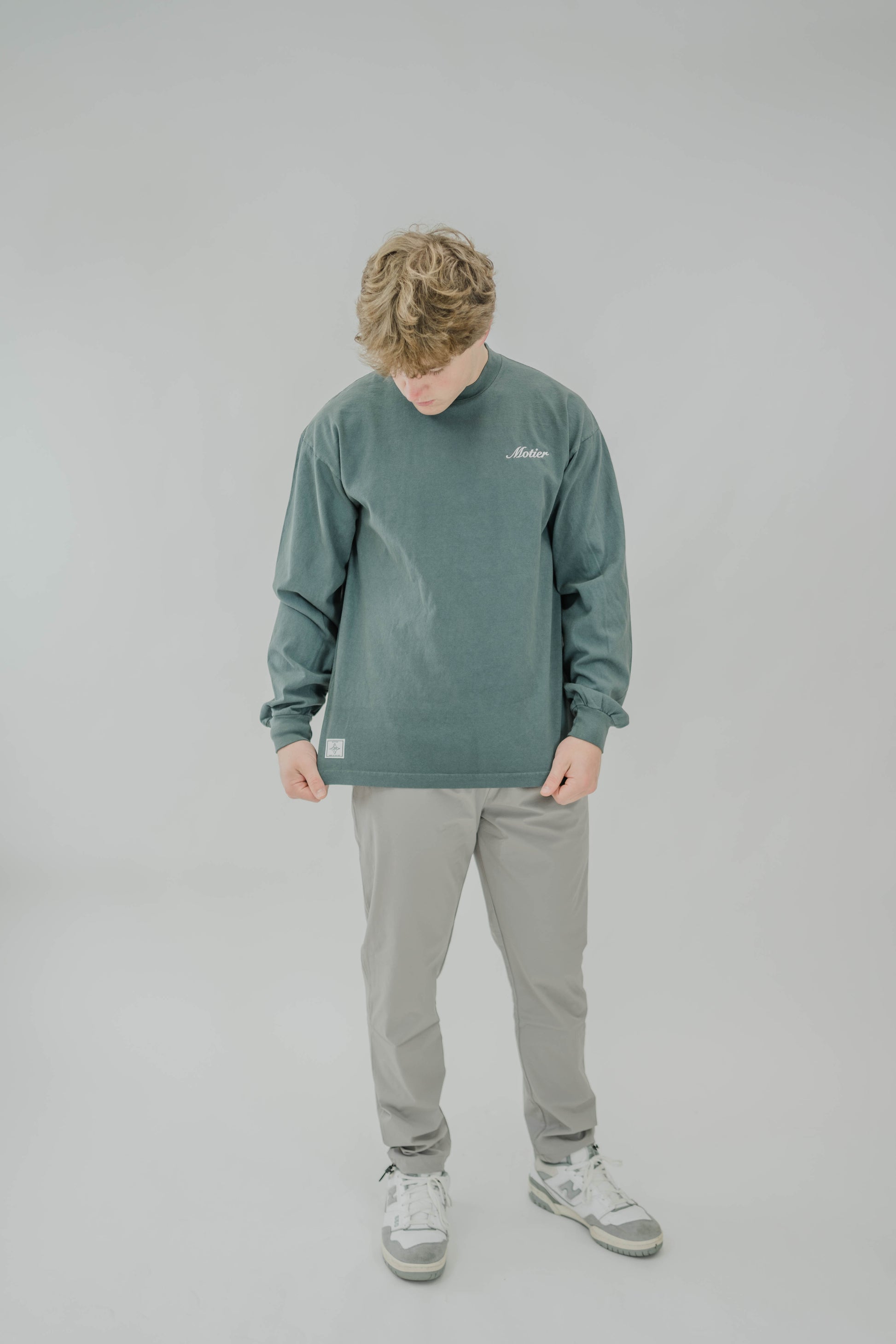 The Script Mock-Neck L/S Luxe Tee (Pine) - Motier Lafayette 