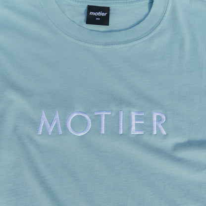 The Spaced Logo Embroidery Luxe Tee (Sterling Blue)