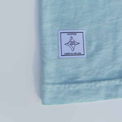 The Spaced Logo Embroidery Luxe Tee (Sterling Blue)