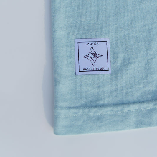 The Spaced Logo Embroidery Luxe Tee (Sterling Blue)