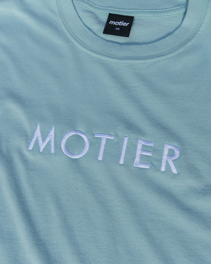 The Spaced Logo Embroidery Luxe Tee (Sterling Blue)