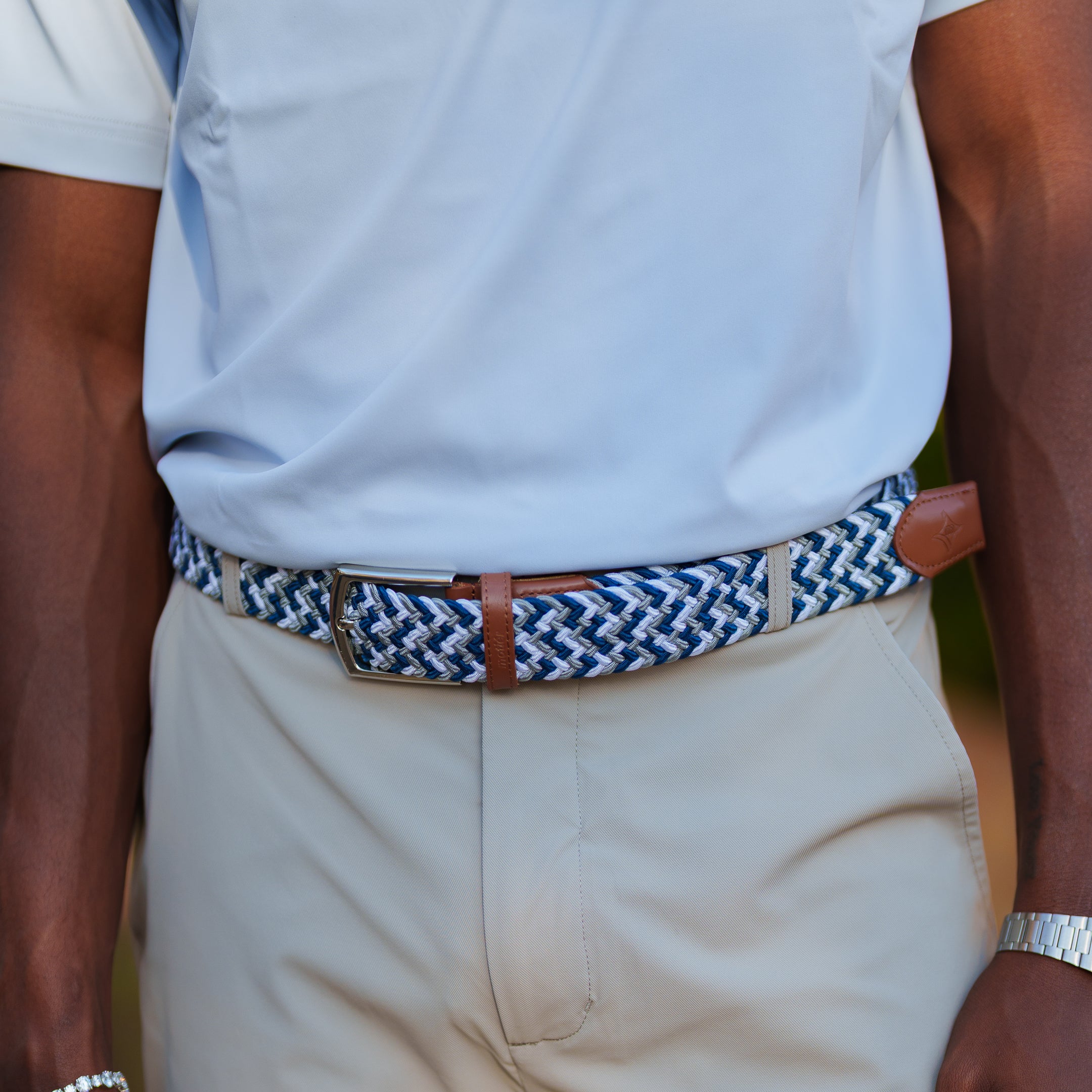 Motier Woven Golf Belt (Navy/Grey/White)