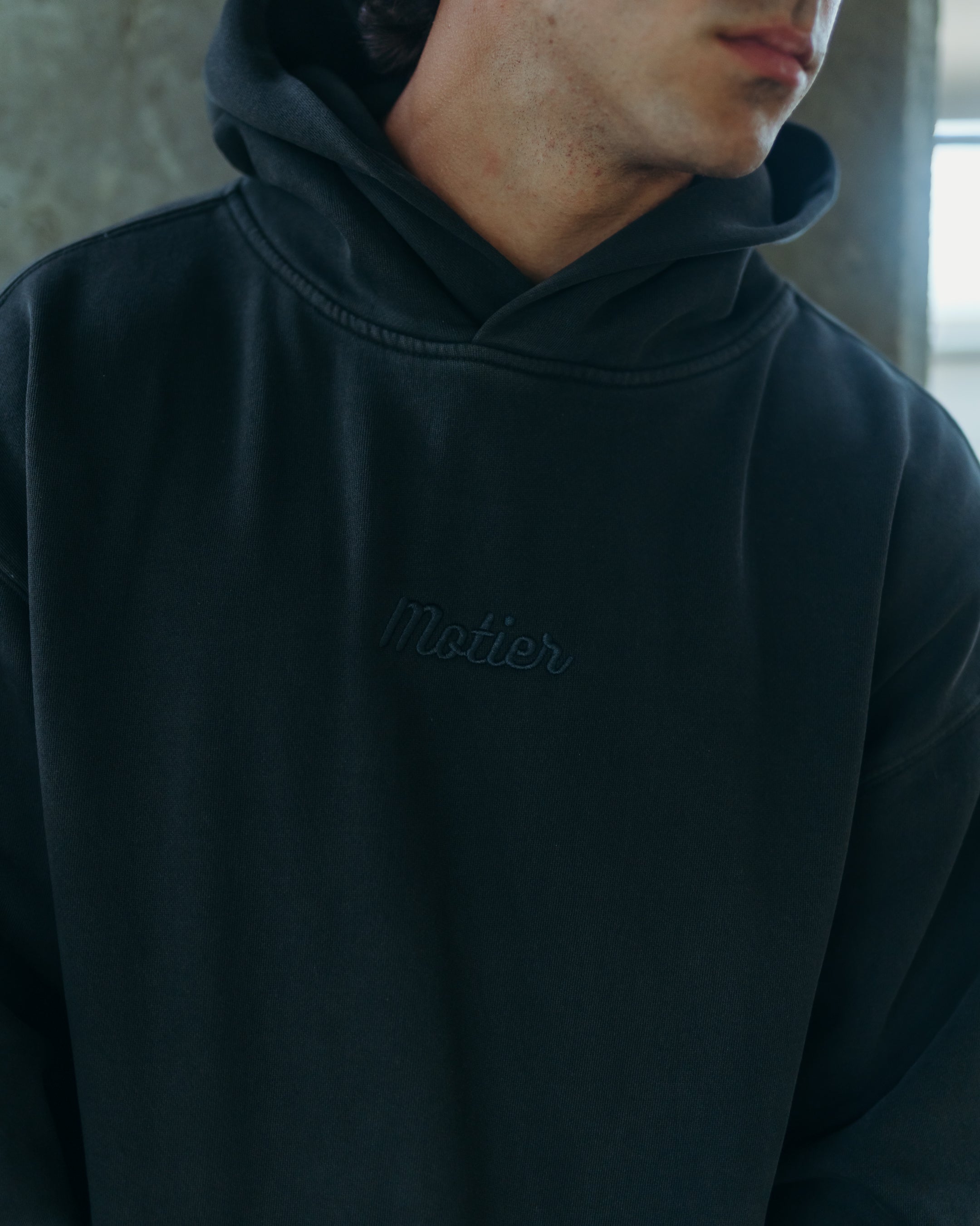 Pin Script Embroidered Luxe Hoodie (Eclipse)
